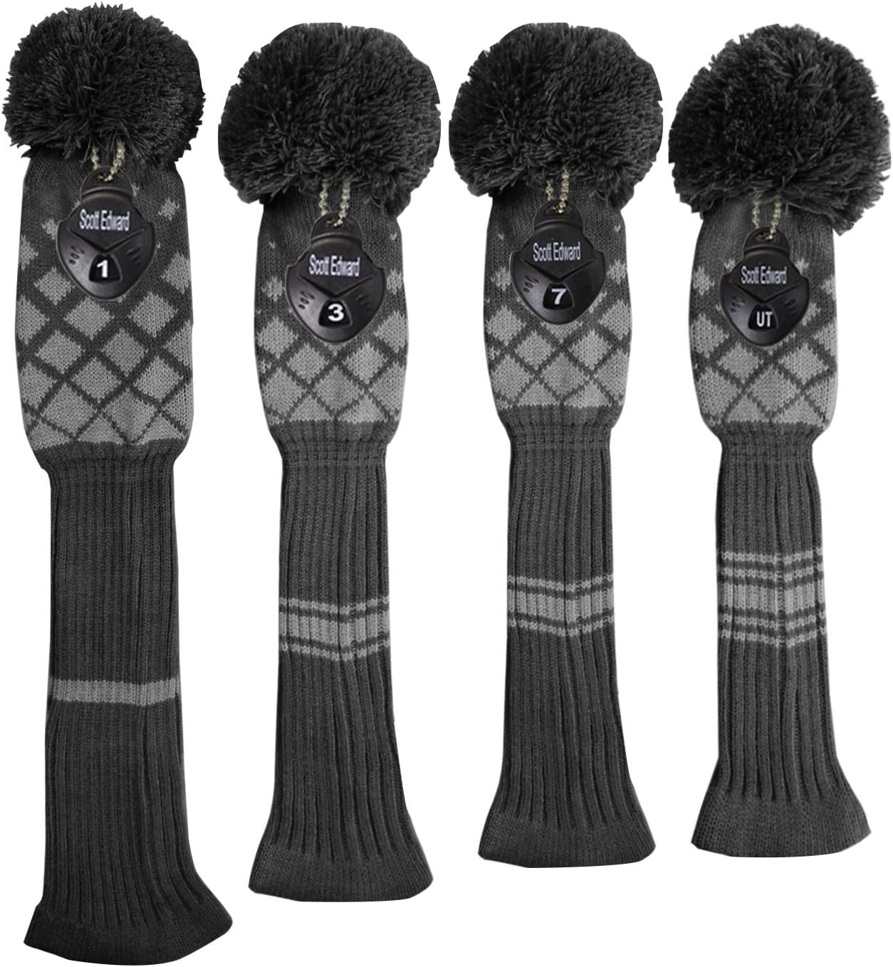 Scott Edward Knit Wood Golf Club Head Covers 4 Pieces Knitted Item Fit Over Well Driver Wood(460cc) Fairway Wood and Hybrid(UT)