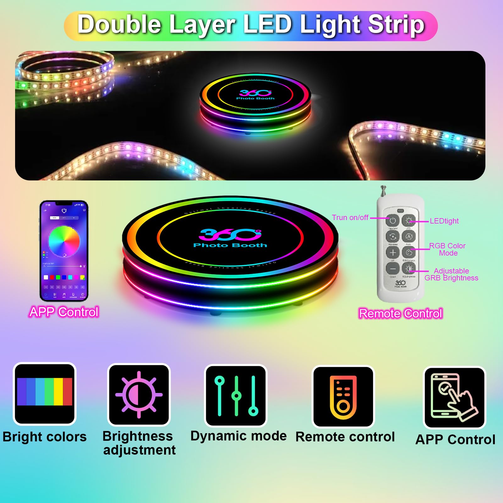 Máquina de Fotomatón 360, con Control de Aplicación Y Control Remoto, Estudio de Iluminación Circular RGB, Logotipo Personalizado Gratuito, 360 Video Camera Booth, con Caja de Vuelo (100 Cm)