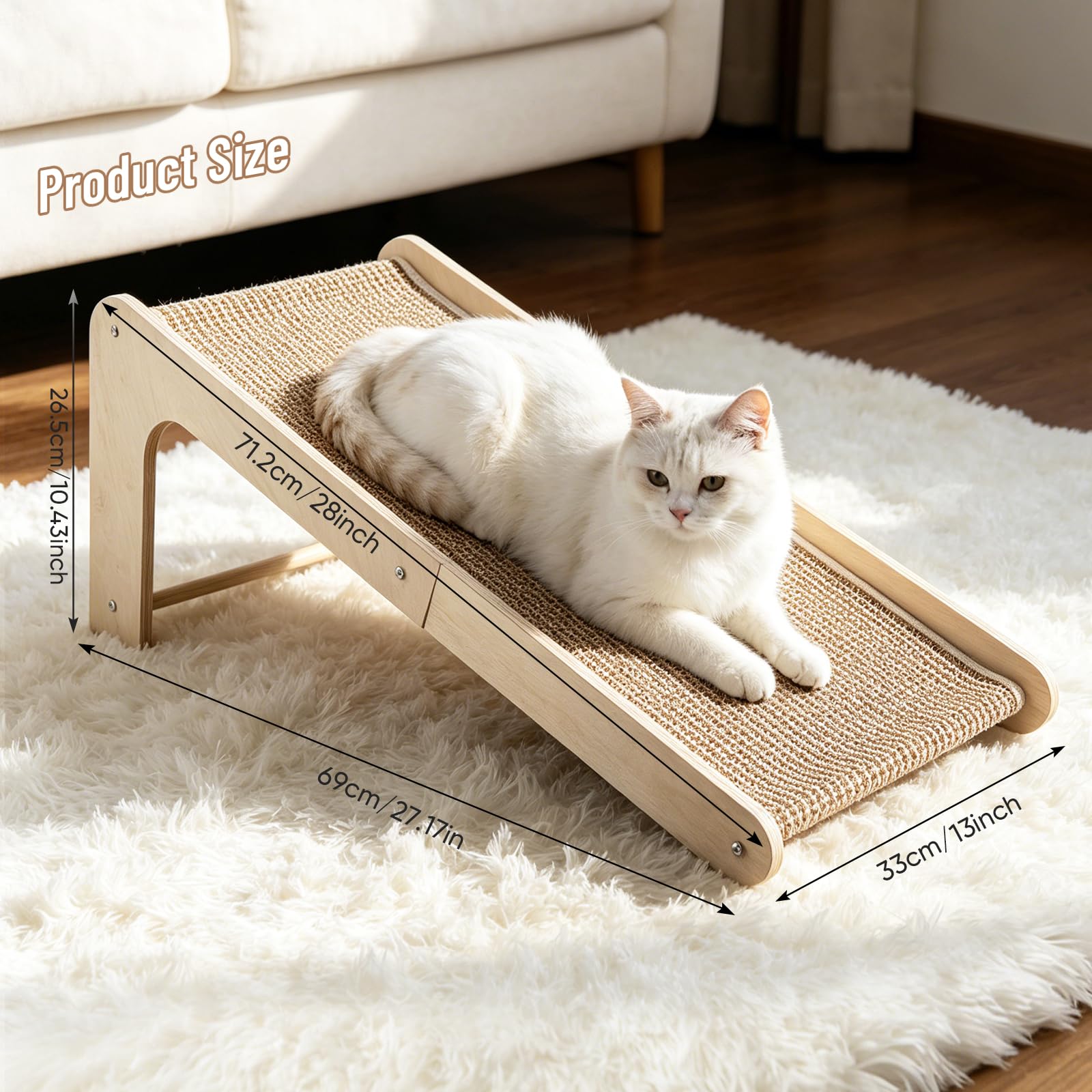 Griffoir pour Chat, Griffoir Incliné en Bois Naturel avec Revêtement Sisal, Griffoir Chat Anti Griffe Canapé, Grattoir Stable pour Chats d’Intérieur, Protège Meubles et Favorise l’Activité Physique