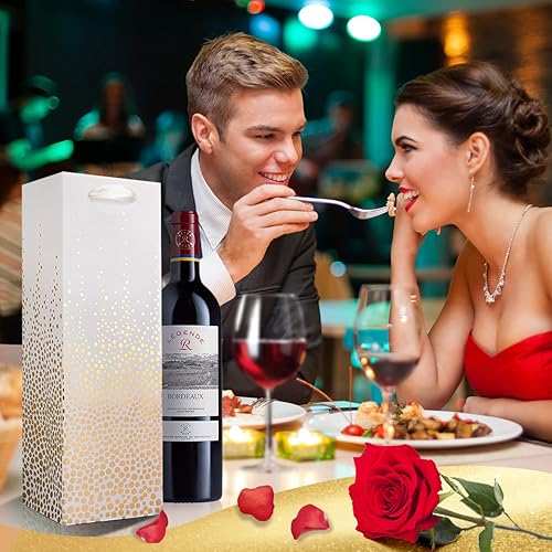 Miniatura 10 de Carnation Bolsas de vino, paquete de 12 bolsas de regalo de vino con pañuelo, bolsas de regalo de vino de lámina dorada para botellas de vino,