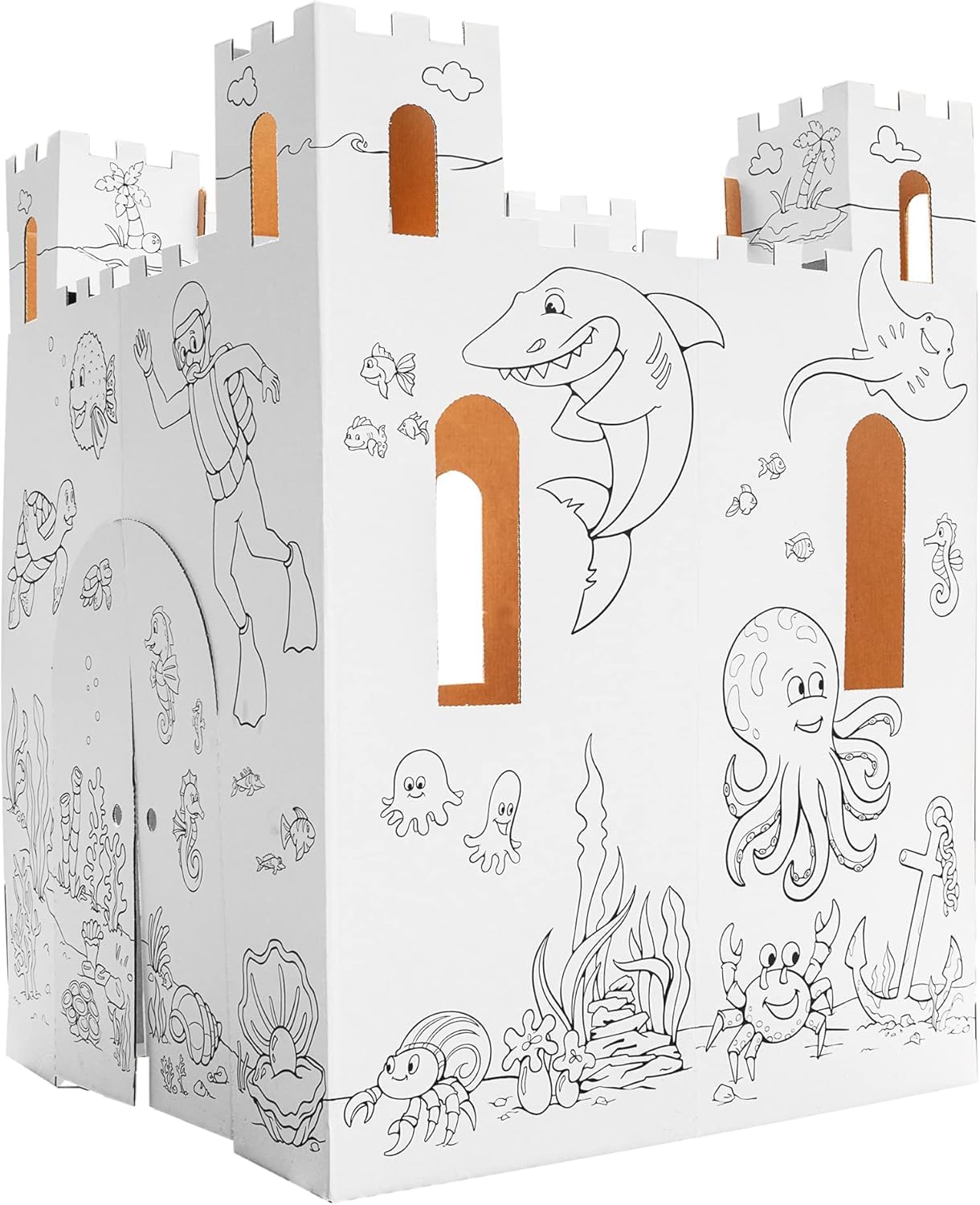 Easy Playhouse Sand Castle - Kids Art & Craft for Indoor & Outdoor Fun, Color, Draw, Doodle – Decorate & Personalize a Cardboard Fort, 32 by 32 by 43. 5 inches Age 3and up