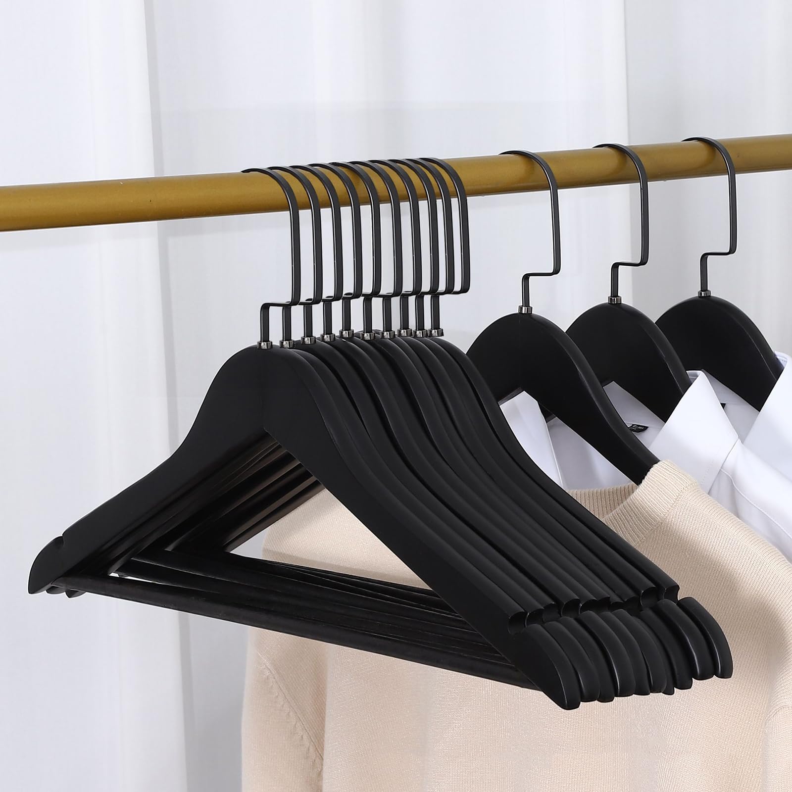 Perchas Antideslizantes Ahorran Espacio, Perchas Resistentes y Ligeras de Terciopelo con Muesca, Perchero de Madera Maciza con Ganchos Giratorios, para Camisas, Faldas, Trajes