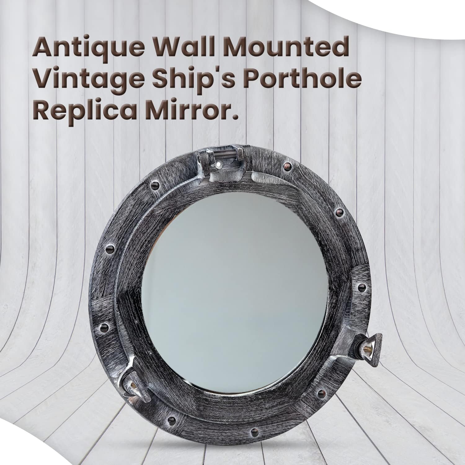 30 Inch Bathroom Wall Decor Ship Porthole Mirror with Antique Gray Finish – Vintage Round Wall Mounted Mirror for Bathroom Vanity, Nautical Pirate Coastal Vintage Home Décor