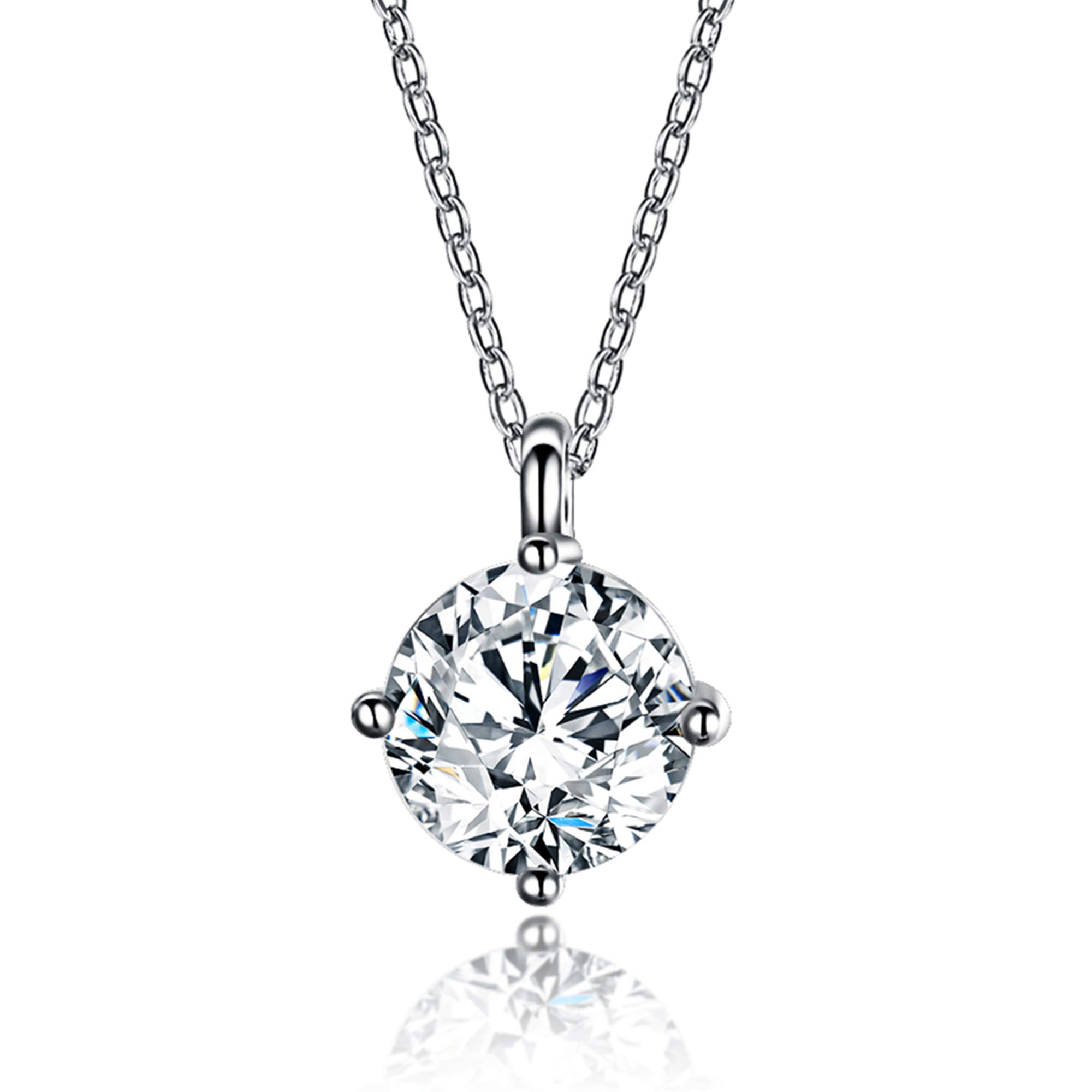 Women 925 Sterling Silver 3 Carat Simulated Diamond CZ Pendant Choker Necklace,18"