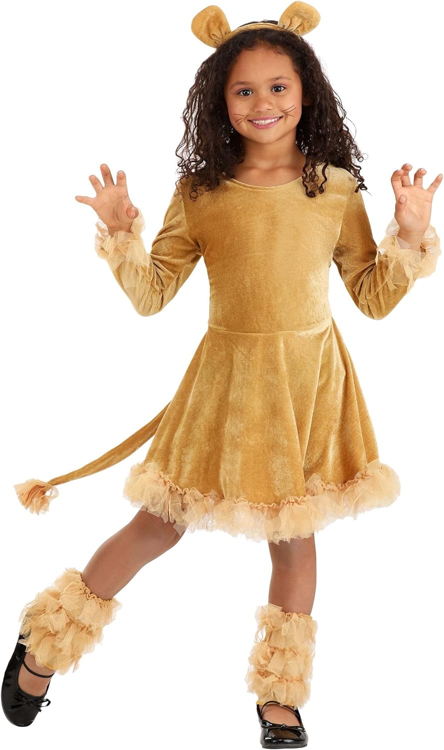 Kids Adorable Lady Lion Costume | Jungle Cat Animal Dress with Headband, Tail for Halloween or Dress Up Party