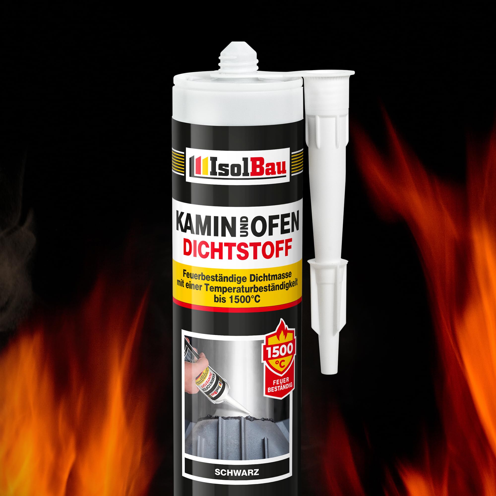 Isolbau Kamin & Ofen Dichtstoff - Feuerbeständige Dichtmasse bis 1500 °C - Für Reparatur & Füllung von Rissen in Kaminen & Öfen - Schwarz, 36 x 300 ml Tube