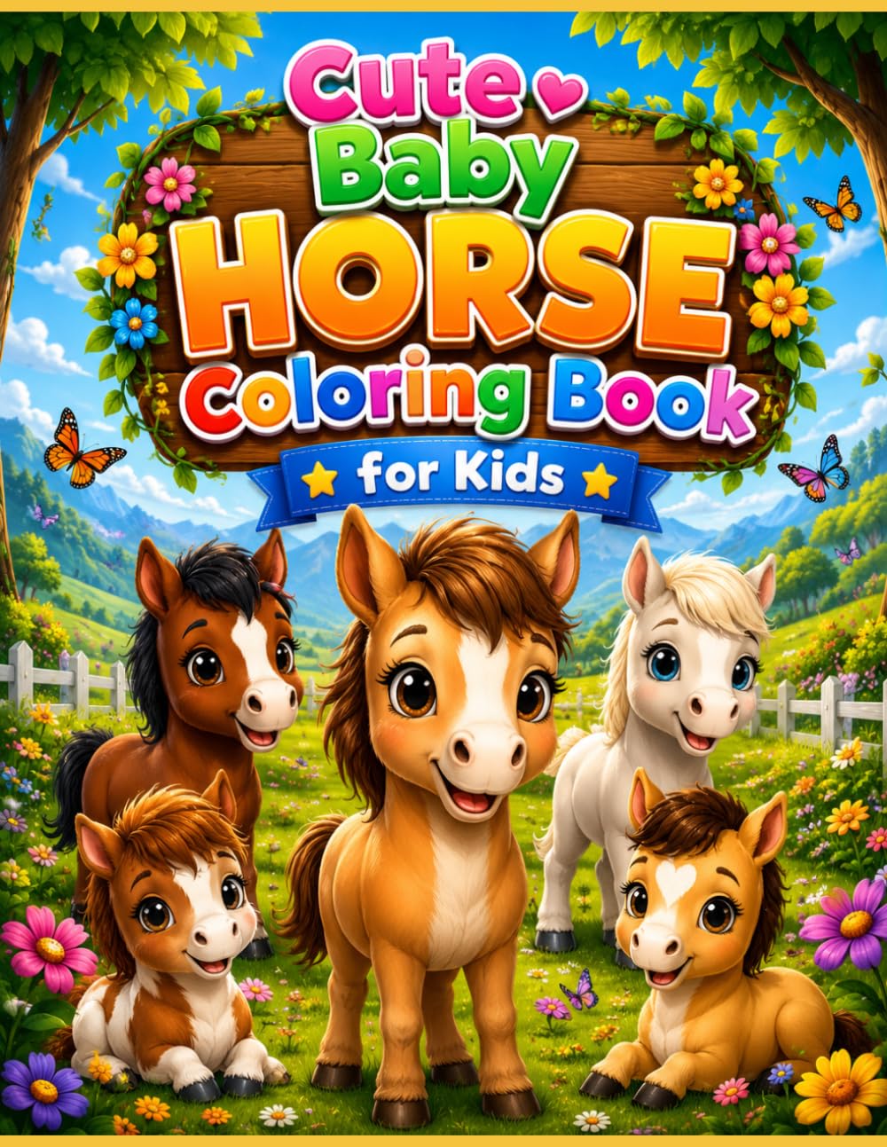 Cute Baby Horse Coloring Book for Kids: Fun and Easy Horse Coloring Pages with Bold Outlines for Toddlers, Preschoolers, and Children Ages 3–8