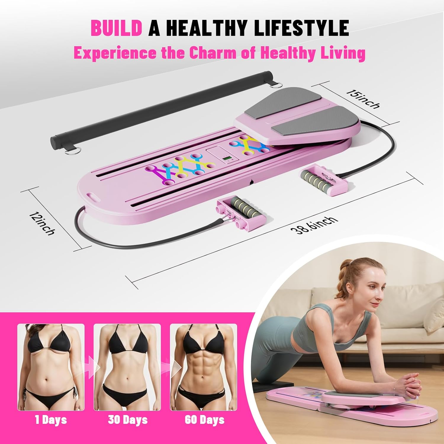 Maksone Pilates Board, Foldable Reformer Training Set, 6-in-1 Versatile Kit with Auto-Rebound Ab Roller, Home Core Workout Equipment, Tone Your Abs and Achieve a Sleek Figure