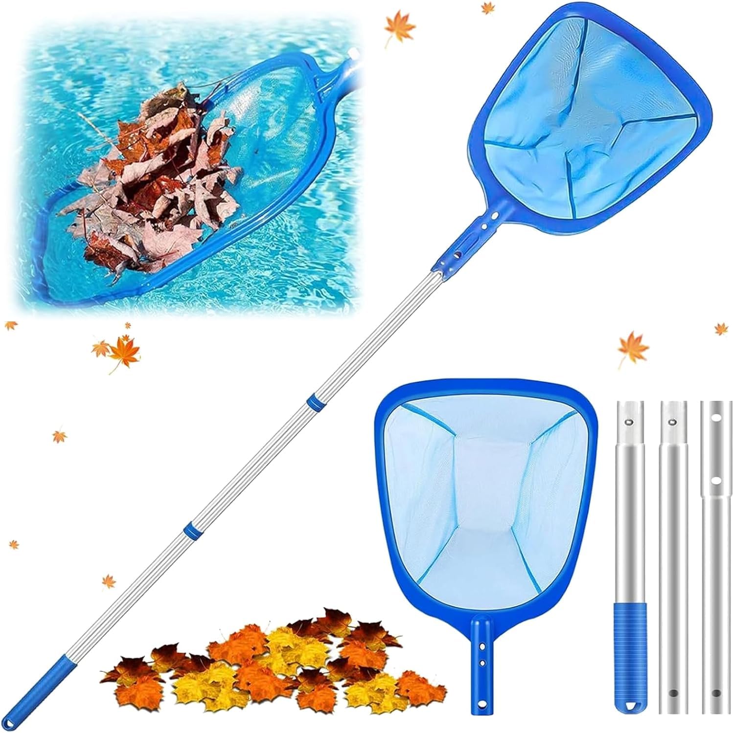 Zorzel Swimming Pool Skimmer Net Total Length 55 inches, Leaf Rake Net with 3 Section Telescopic Aluminum Pole for Fast Cleaning Ponds, Hot Tub, and Spas, Pool Cleaner Supplies and Accessories-picture-28