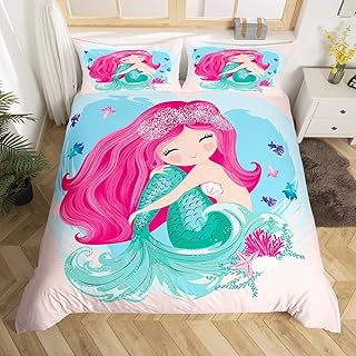 Homewish Cute Mermaid Duvet Cover for Boys,Girls Colorful Fish Comforter Cover Full Size,Mermaid Tail Bedding Set Kids Teen Room Decor Bed Cover,Fairy Tale Theme Bedclothes with Zipper