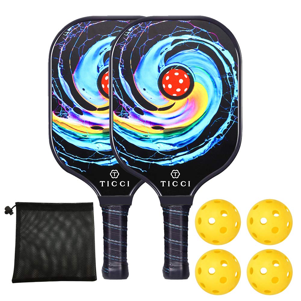 TICCI Pickleball Paddles, USAPA Approved Pickleball Paddles Set of 2, Lightweight Fiberglass Surface Pickleball Set, 4 Pickleballs, 1 Carry Bag & Mesh Bag, Pickle Ball Paddle Gifts for Men Women