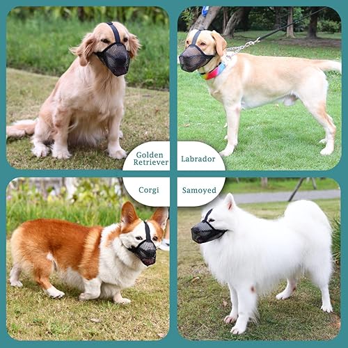 Miniatura 7 de Bozal para perro, bozales cubiertos de malla suave para perros pequeños, medianos y grandes, bozal de protección de cebo envenenado con correas