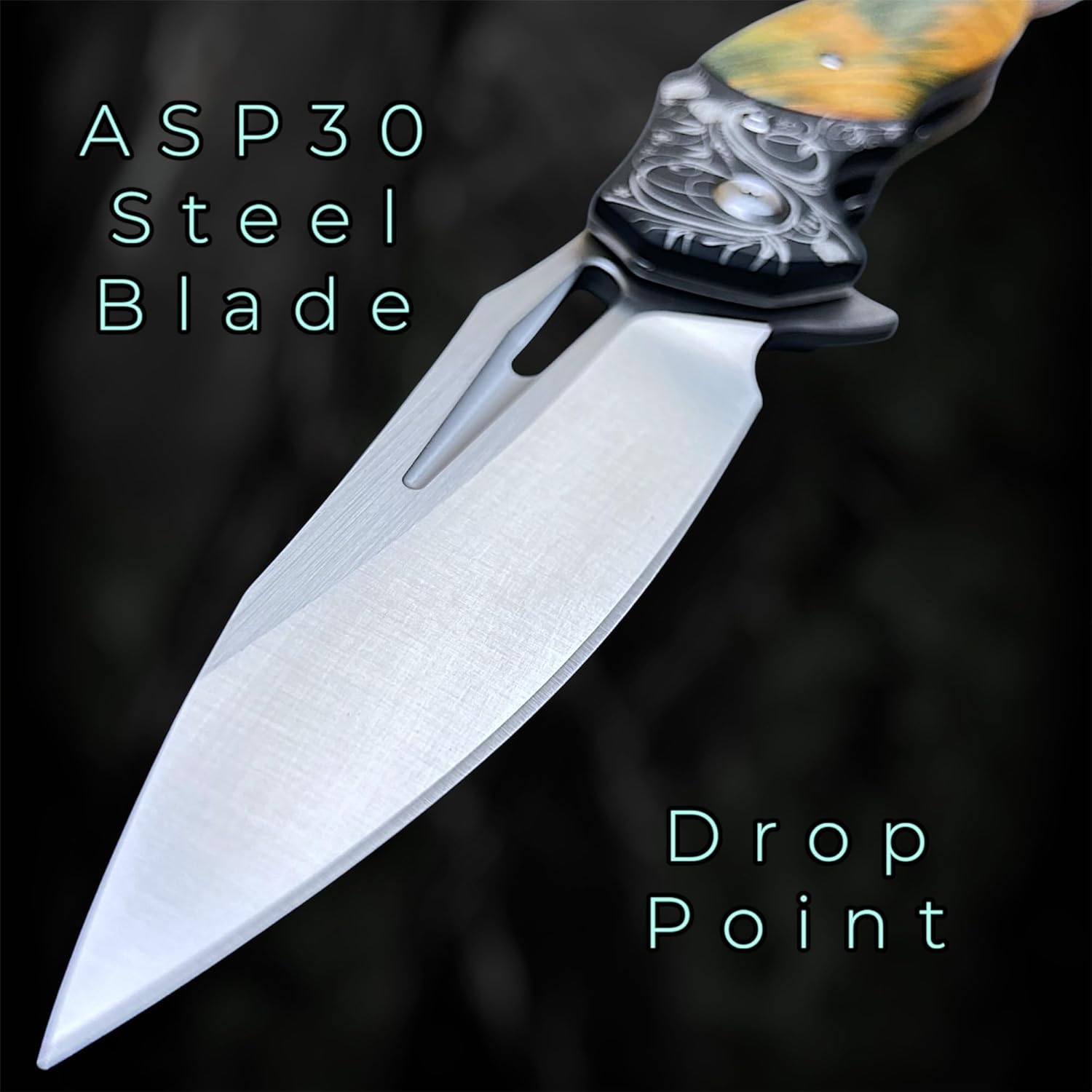 TACTICAL GEARZ Premium EDC Pocket Knife, ASP30 Steel Drop Point Blade, Ball Bearing Pivot, Solidified Wood Handle, Includes Premium Leather Sheath (Narsil)