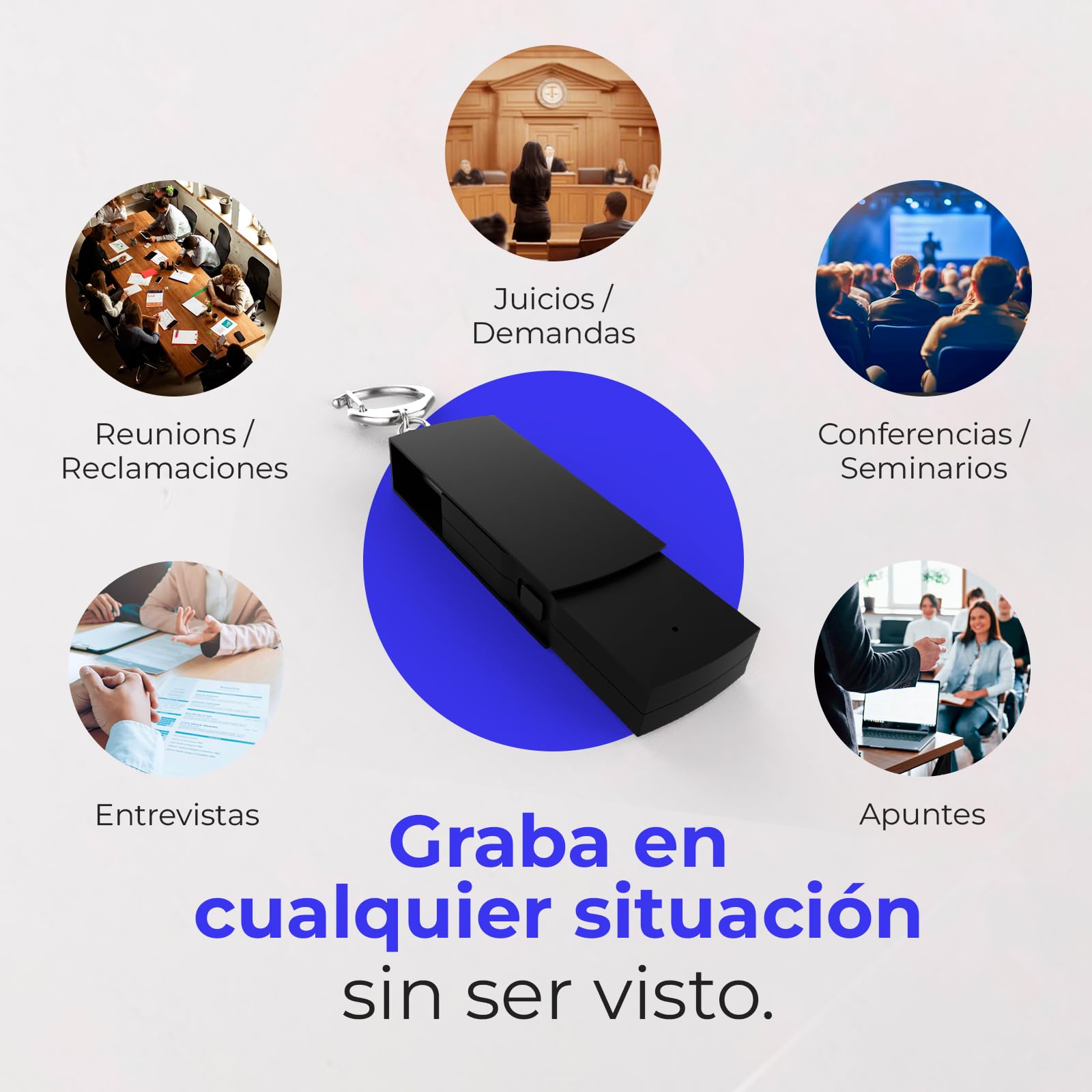 Grabadora de Voz Espía Oculta en Llavero Recargable USB 32Gb con Mini Micrófono Espía Activación por Voz Reducción de Ruido