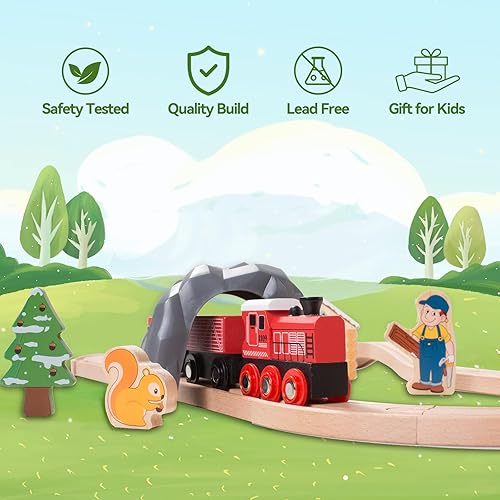 Miniatura 4 de Giant bean Juego de tren de madera con temática forestal para niños pequeños, 36 piezas de juguete de madera expandible e intercambiable, para niños