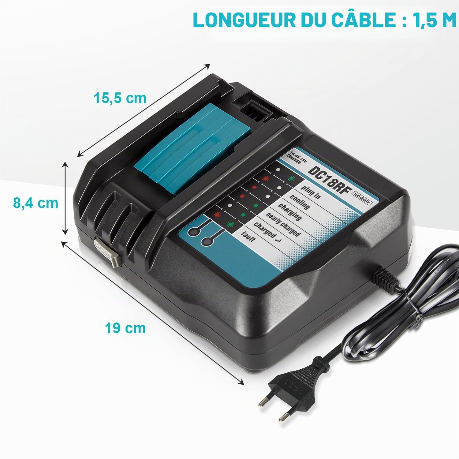 Chargeur DC18RF + 2 pièces de Batteries de Rechange pour Batterie 18 V 5500 Ah Compatible 18 V Li-ION Batterie de Rechange BL1815 BL1830 BL1840 BL1850 BL1860 BL1890 BL1415 BL1430 BL1440