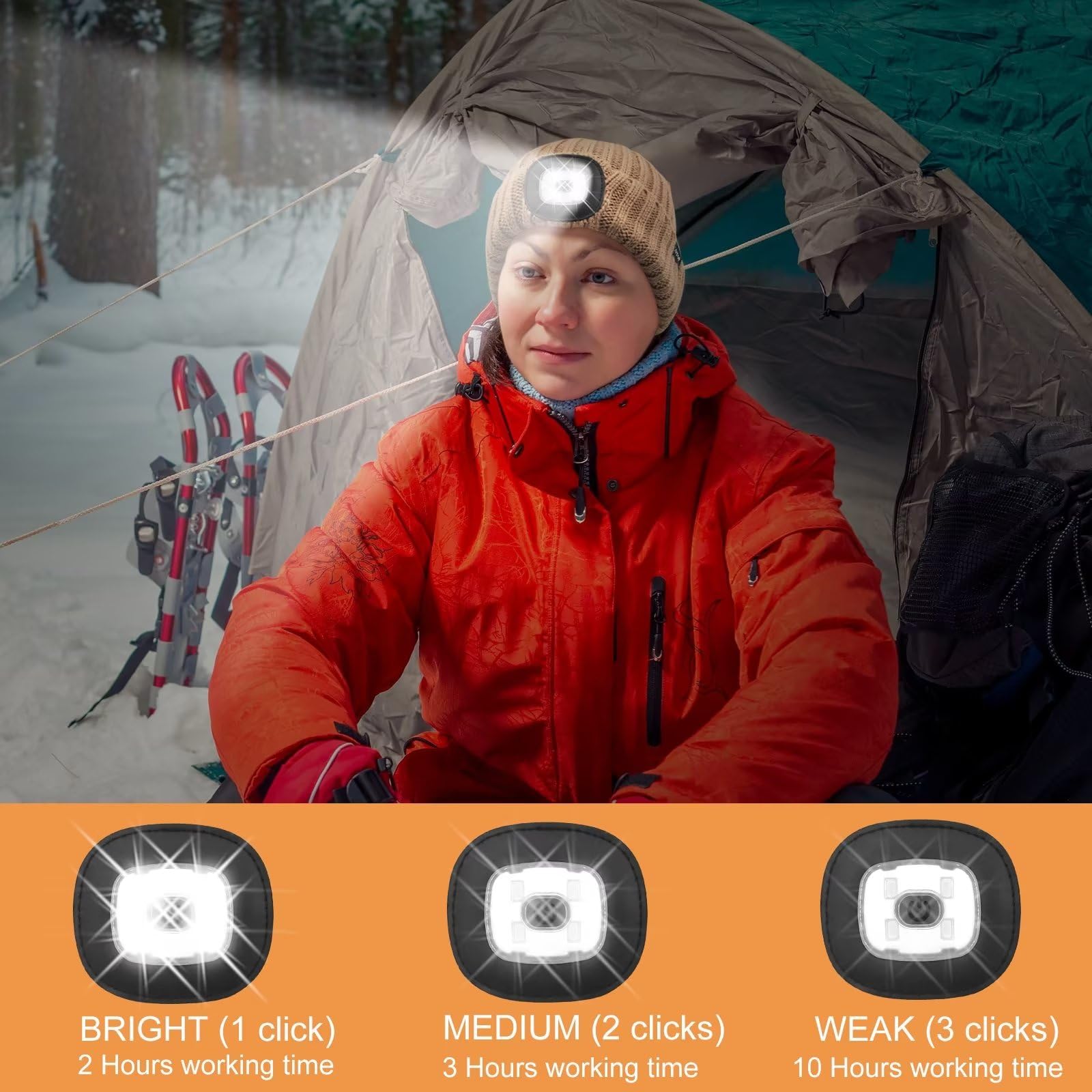 COTOP Cappello Uomo Illuminato Berretto 4 LED, Cappello con Luce LED Cappello Uomo Donna Invernali Berretto a 3 Livelli di luminosit LED Beanie cap per Alpinismo Campeggio