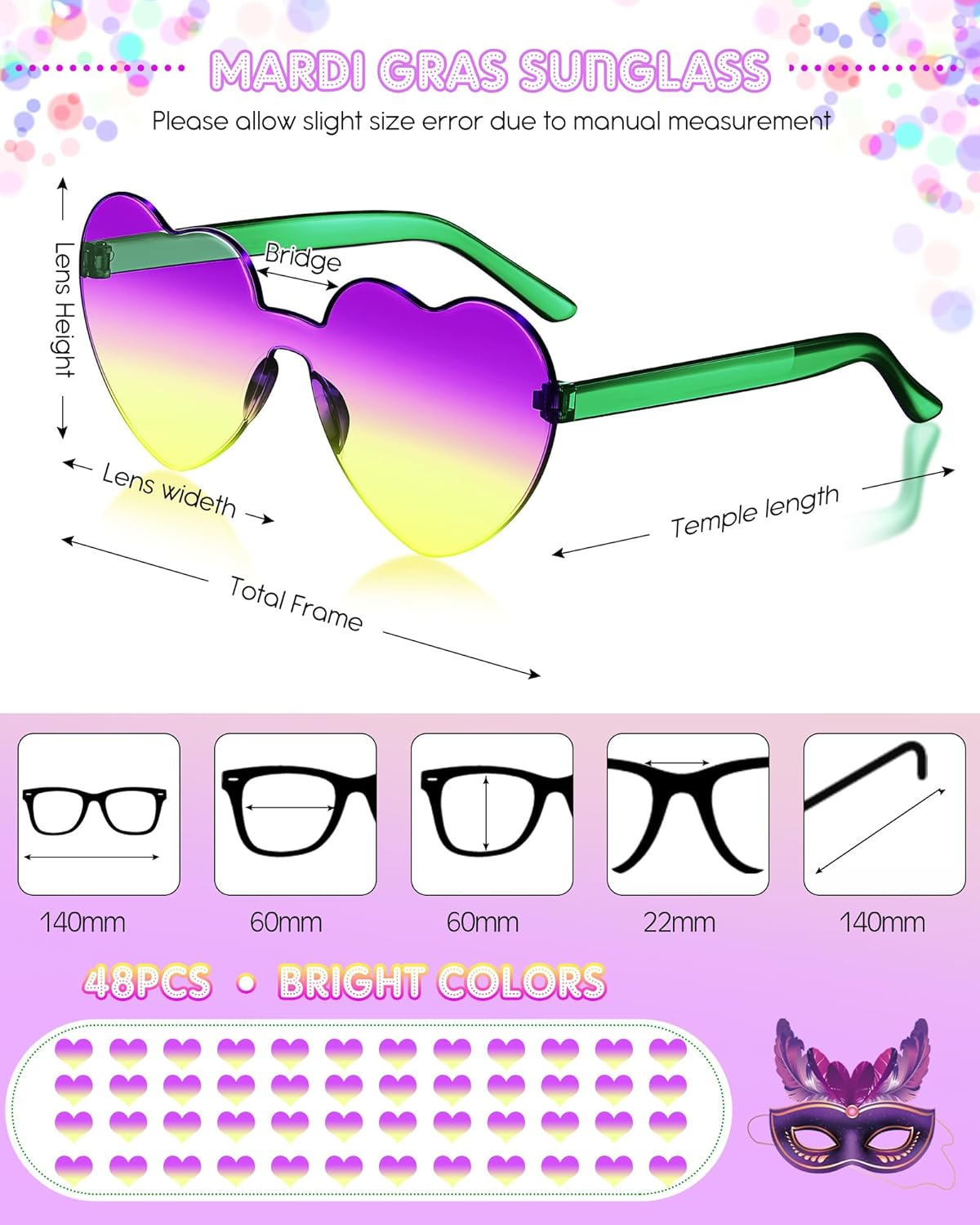 Sherr 48 Pairs Rimless Sunglasses Neon Party Supplies Colorful Glasses Plastic Sunglasses for Women Men Adults Party Favor