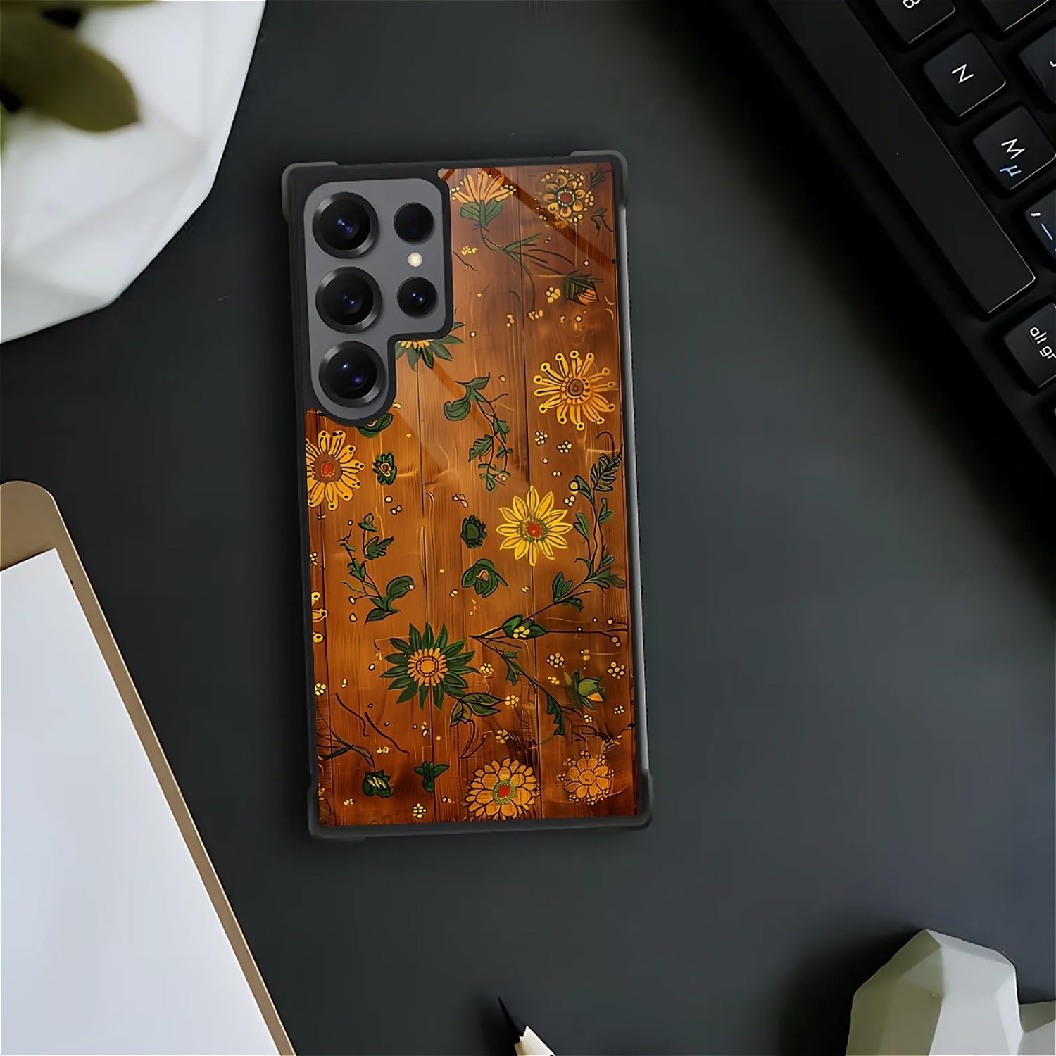 CARLOCA Compatible With Samsung Galaxy S25 Ultra Case,For Girl Fashion Graphic Design Shockproof Anti-Scratch Drop Protection Case For Samsung Galaxy S25 Ultra Brown Flower Vintage Texture Green Cases Brown Flower Vintage Texture Green Samsung Galaxy S25 Ultra