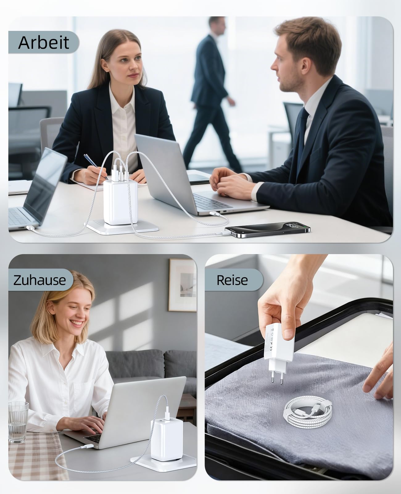 Ładowarka USB C 65 W, 3-portowa, ładowarka PD 60 W, szybkie ładowanie PPS, kompatybilna z iPhone 17/16/15, Samsung Galaxy S25/S24 Ultra, MacBook Pro/Air, iPad, Google Pixel 10/9 itd.