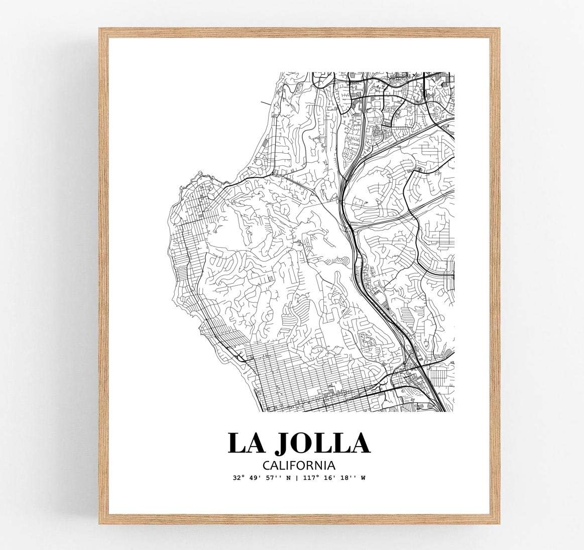 Eleville 8X10 Unframed La Jolla California City View Abstract Road Modern Map Art Print Poster Wall Office Home Decor Minimalist Line Art Hometown Housewarming wgn369