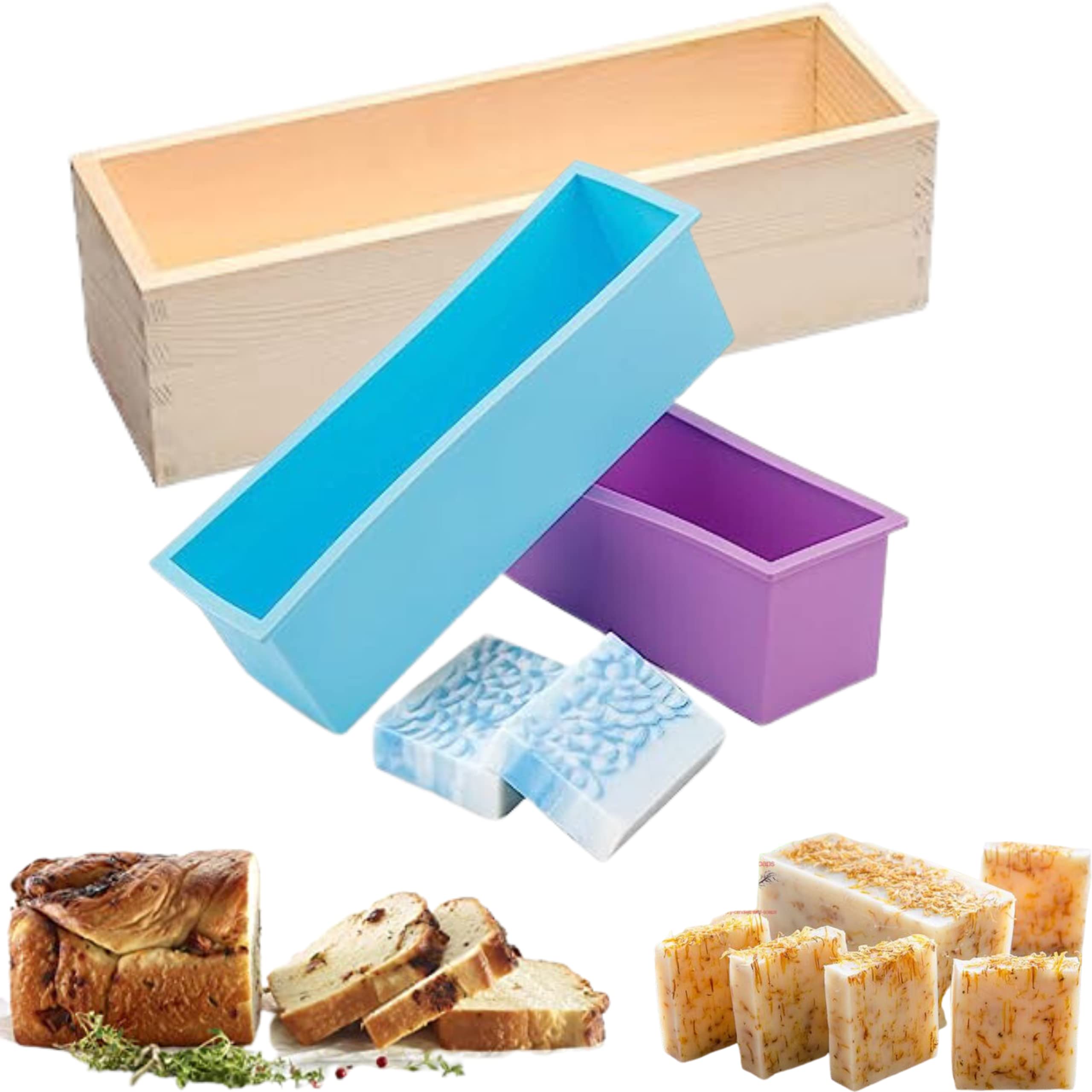 MoldBerry Soap Mould Silicone Loaf Mold with Wooden Box for Making Cake Bread Mold Candle Flexible Reusable Homemade (Pack of 3)-image-32