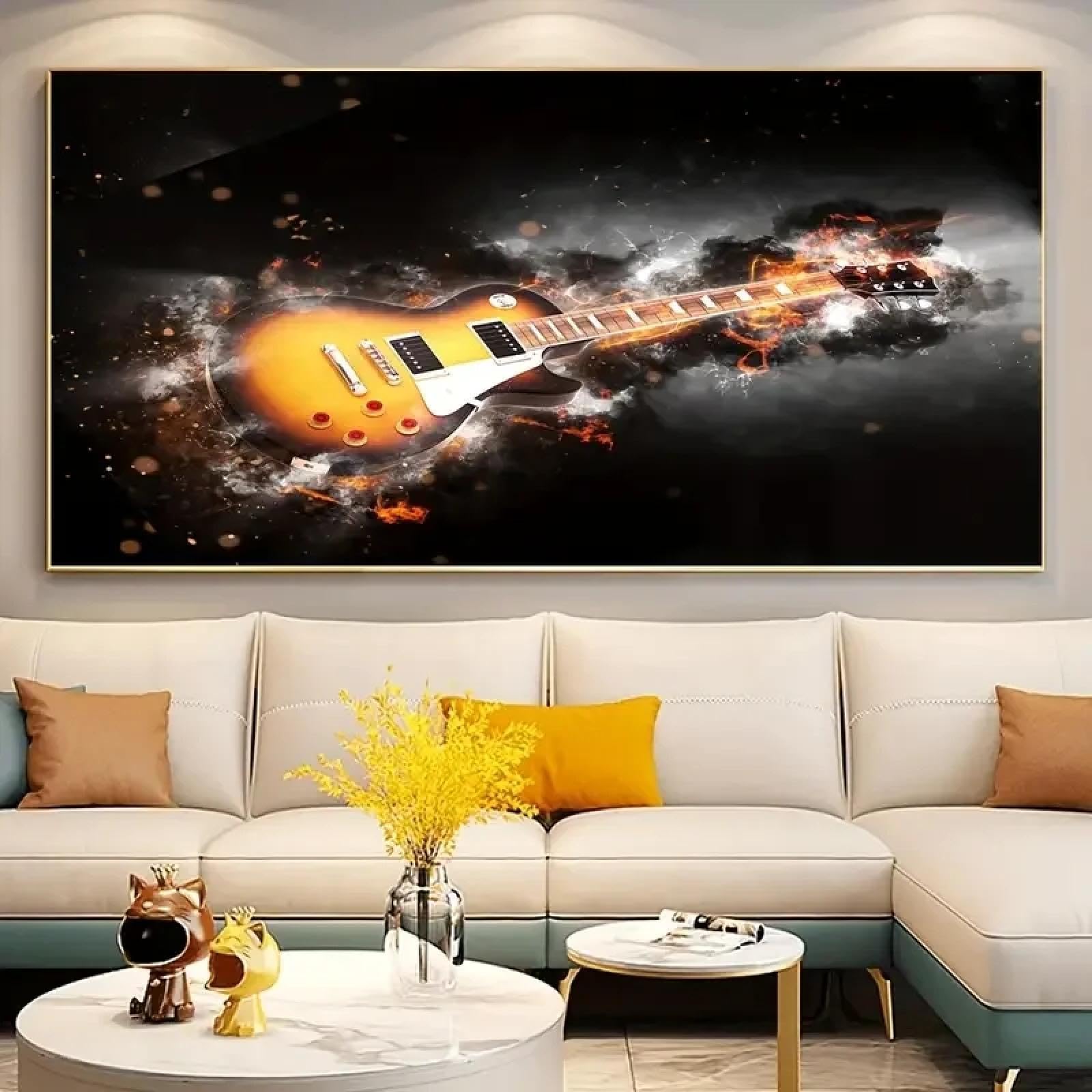 BMGKYAGL Stampa su tela a tema musicale Poster di chitarra fresca Pittura su tela Arte murale Pittura murale per bar Caffetteria 90x180cm Senza cornice