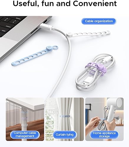 Miniatura 6 de ORICO Bridas de silicona para cables, organizador de cables de datos reutilizable con diseño de hebilla de bloqueo, envolturas de cable de alta
