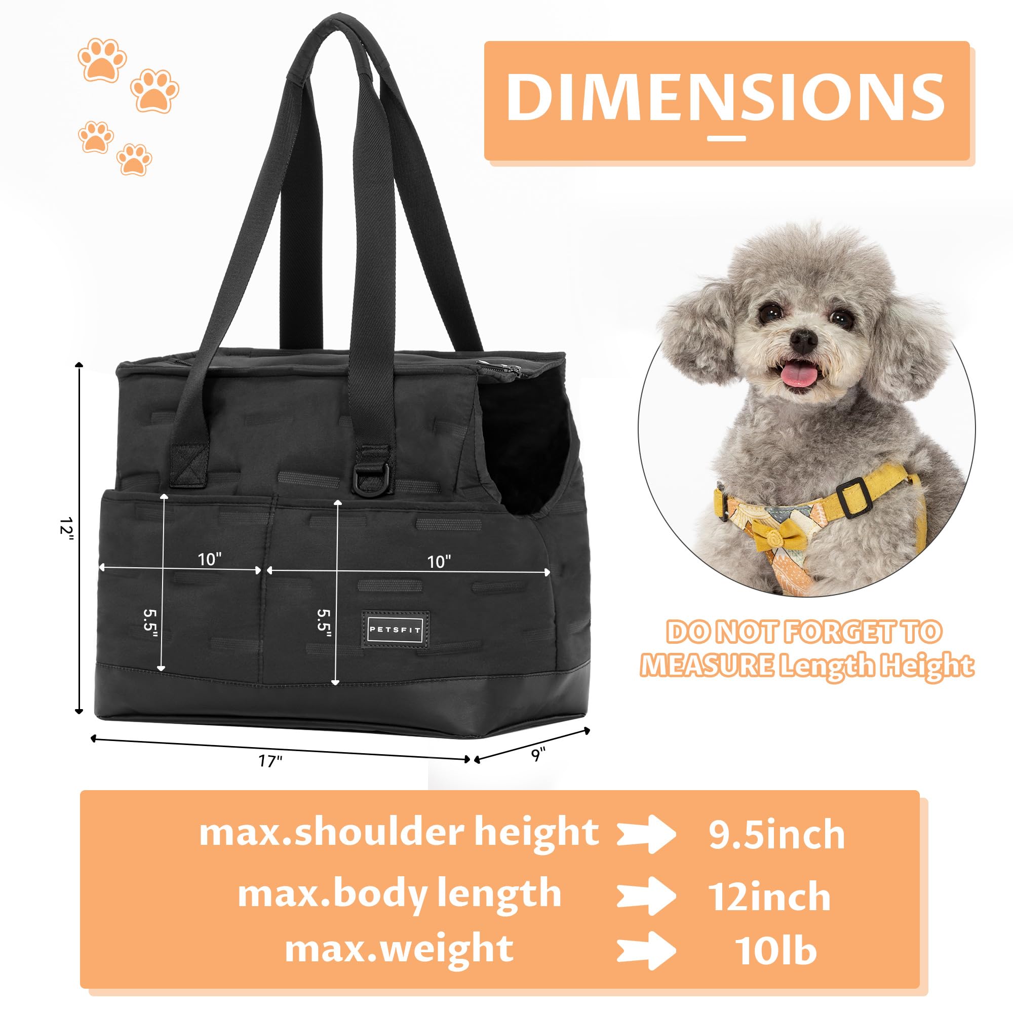 Petsfit Faltbare Hundetasche Hundetragetasche Schultertasche Tragetuch Welpentasche für Kleine Hunde Welpen Katzen,Schwarz