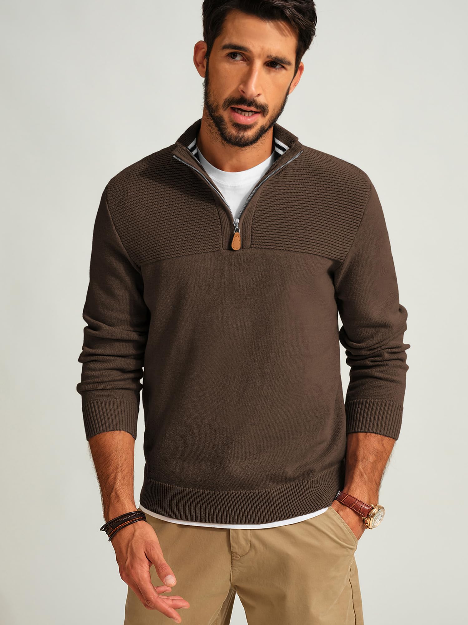 PJ PAUL JONES Maglione da uomo con zip a quarto slim fit casual pullover maglione a collo alto polo maglioni