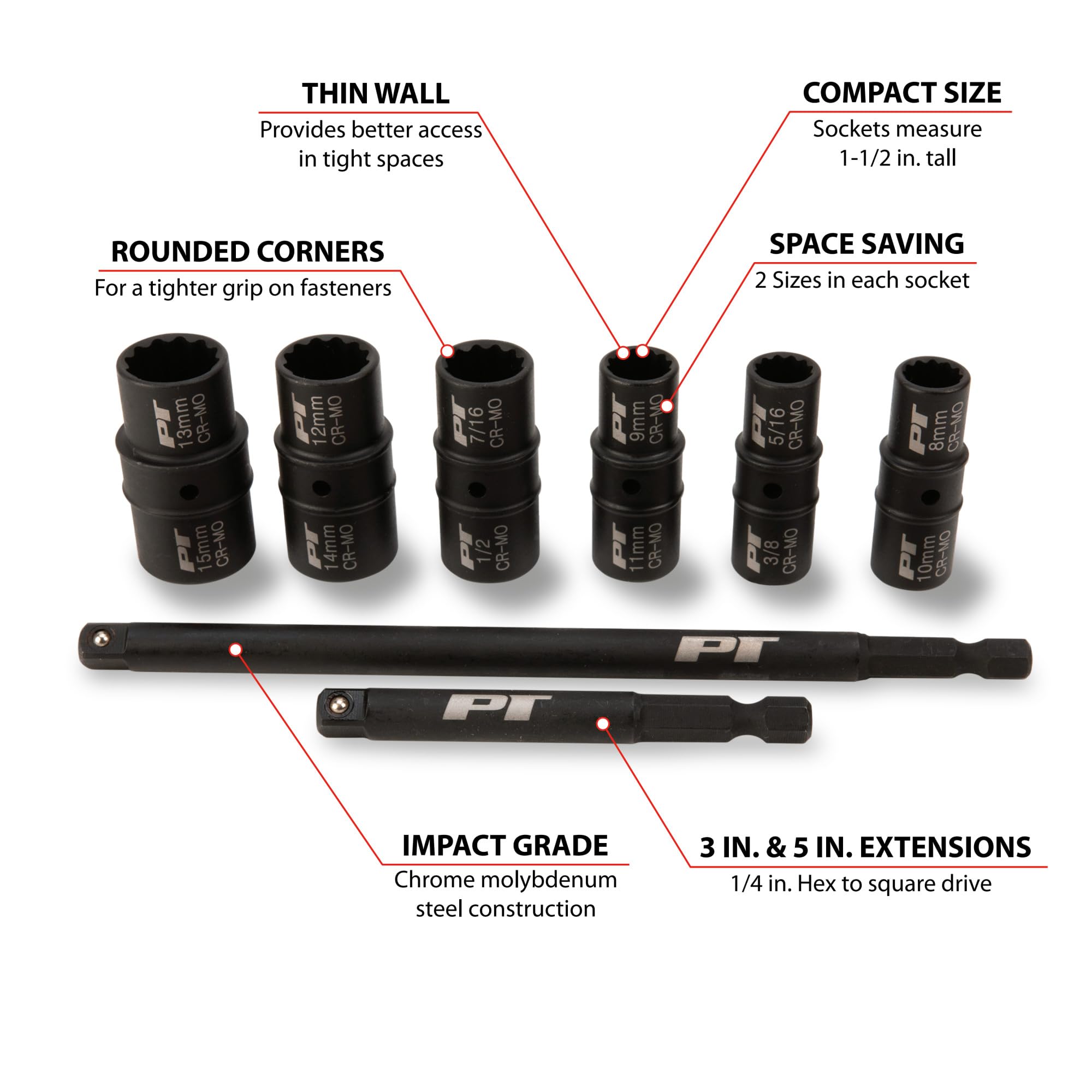 Performance Tool W39001 10mm Steckschlüssel Set – 9-teilig Mit Schlag-, Tiefbrunnen- & U-Gelenk Nüssen + Ringmaulschlüssel