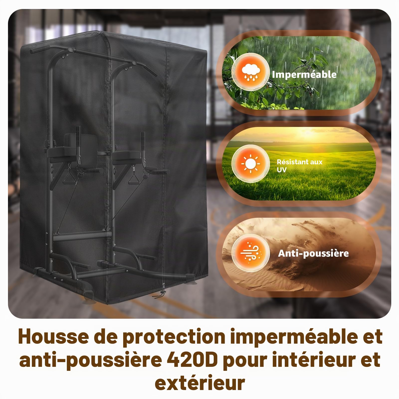 Onlyme Housse de protection étanche à la poussière pour station de dips à la maison, salle de sport, intérieur et extérieur Noir