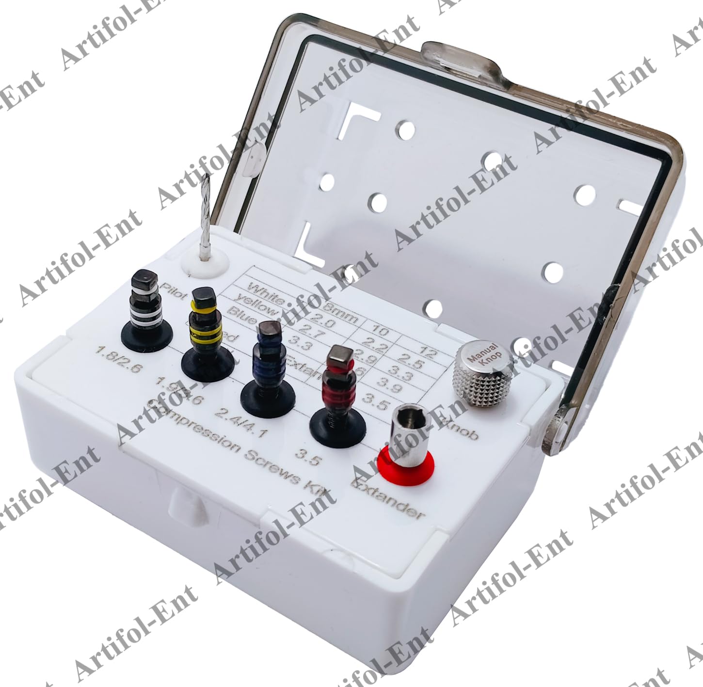 Artifol - Dental Compression Screws Kit - 7 Pcs Expander Screw Set with Plastic Storage Box Sinus Lift & Implant Tools # OS1063