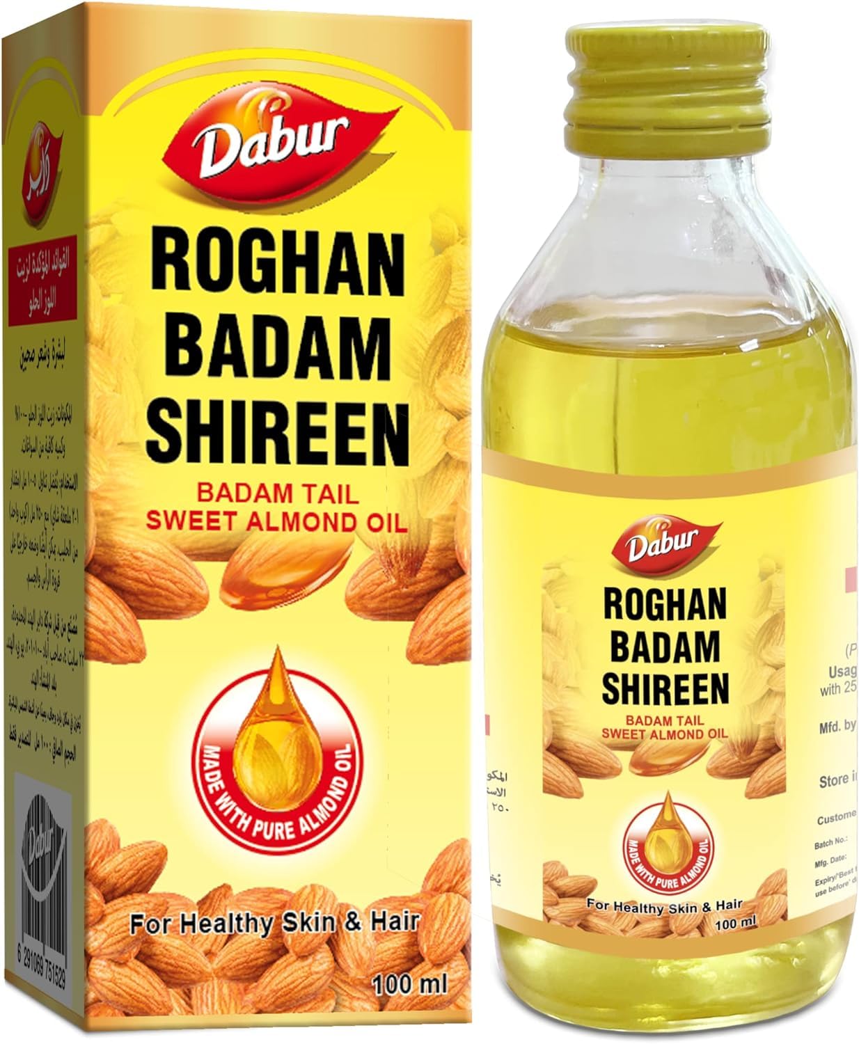 Dabur Roghan Badam Shireen Oil 100 ml | Made with 100% Pure Almonds | For Healthy Skin & Hair