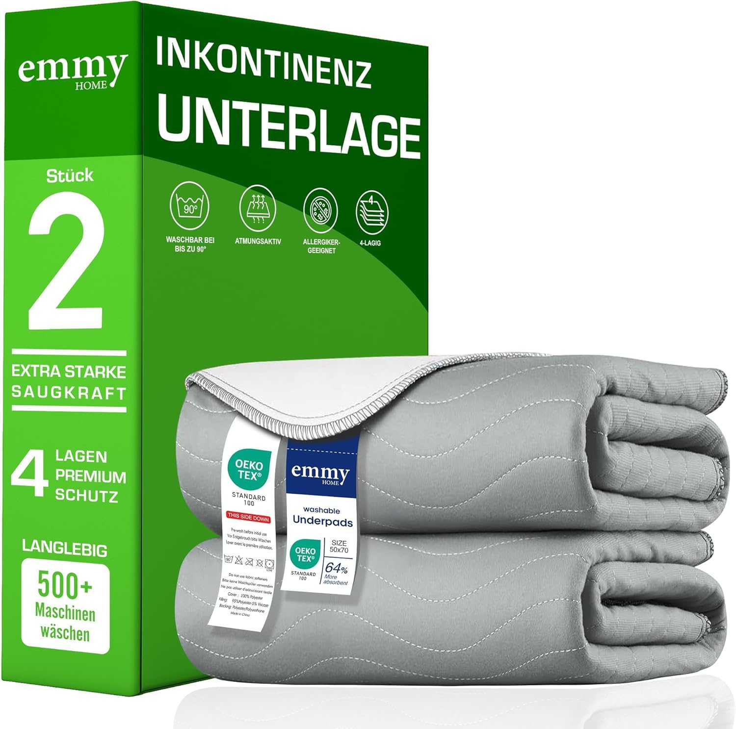 Alèse lavable pour incontinence 75 x 90 cm, lot de 2 pièces – Protection imperméable pour matelas, protection contre les fuites pour le lit, protection pour matelas (75x90 cm – 2)