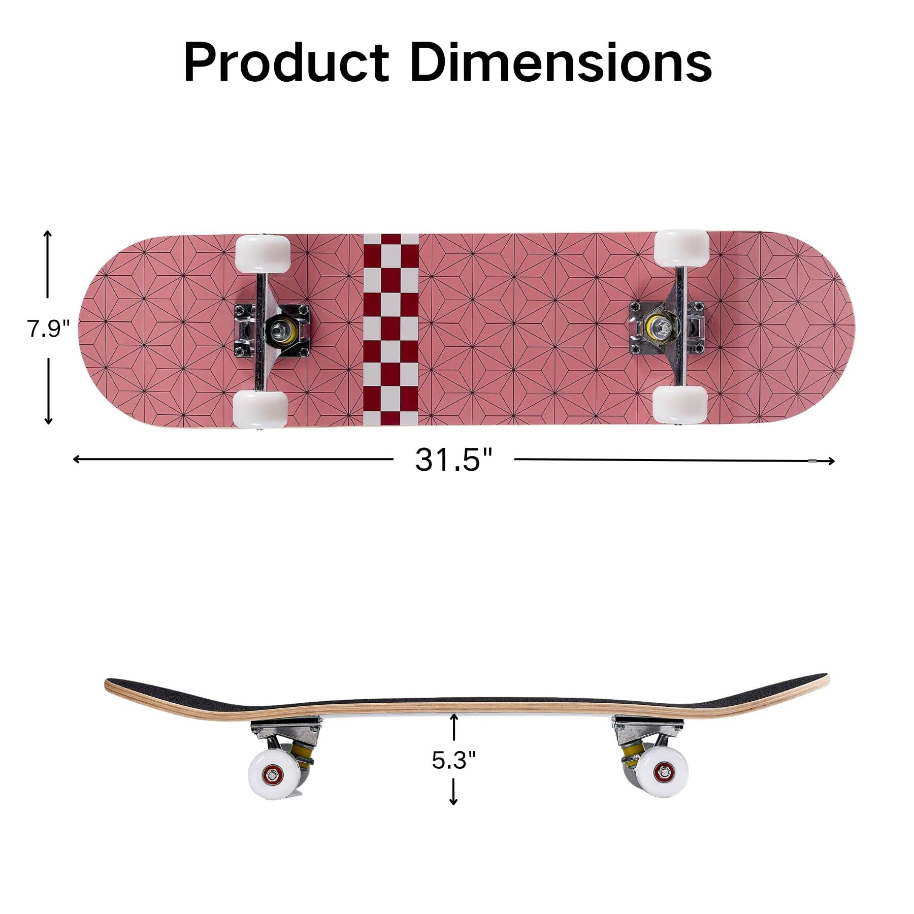 Skateboard pour débutants, skateboard standard complet de 78,7 cm, plateau concave double kick avec 7 couches en bois d'érable, roues et roulements lisses