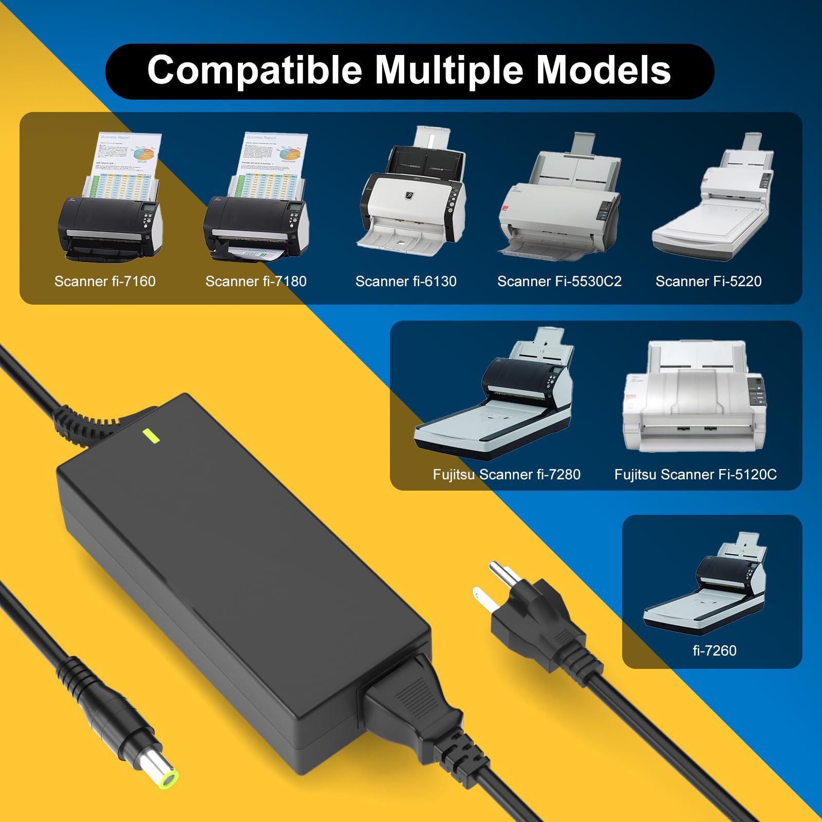 Cargador Adaptador de 24 V Compatible con Fujitsu Scanner S1500 S1500M fi-7160 fi-7180 fi-7260 fi-7280 fi-5120C fi-6110 fi-6140 fi-6230 fi-6240 Document Scansnap
