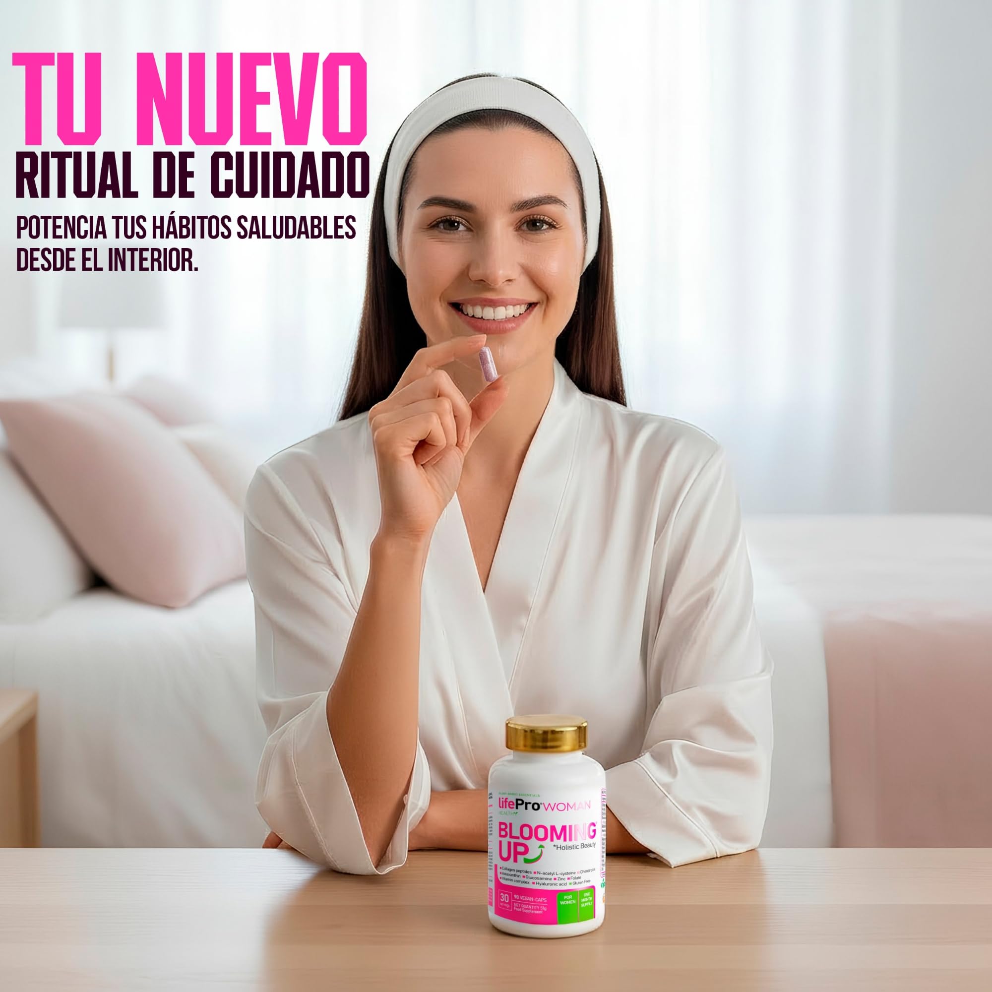 Vitaminas para el Cabello Mujer Anticaida con Biotina Blooming Up – Colágeno Hidrolizado, Zinc y Astaxantina