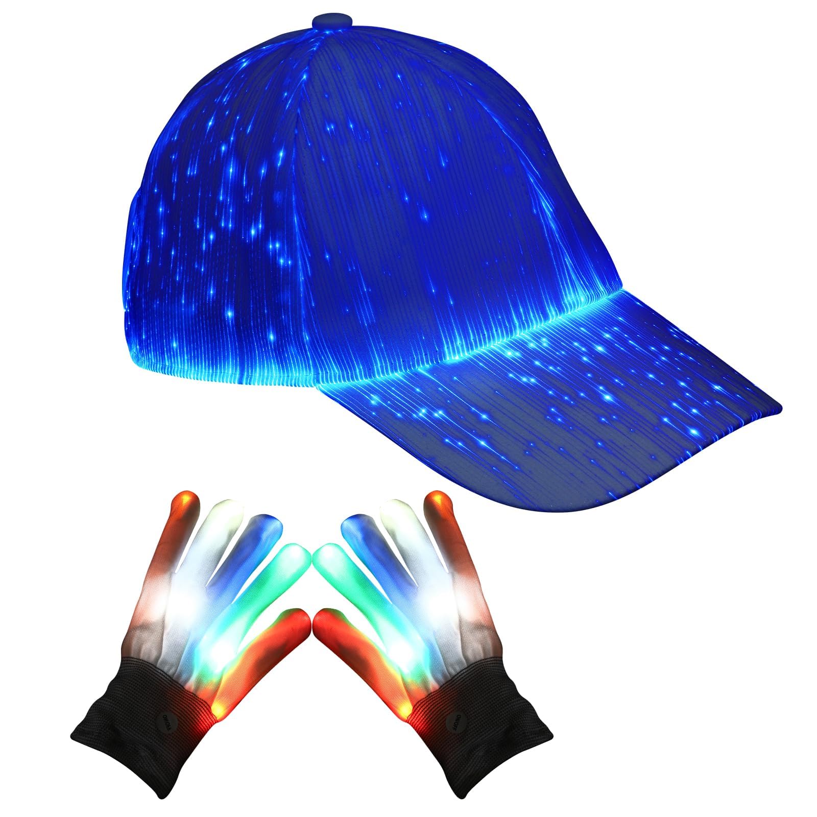 Hip Hop LED Hat with LED Gloves, 7 Colors, 5 Modes Luminous Glowing Baseball Hats, and Light Up Gloves. Perfect for Halloween, Christmas, Birthday Parties, and More