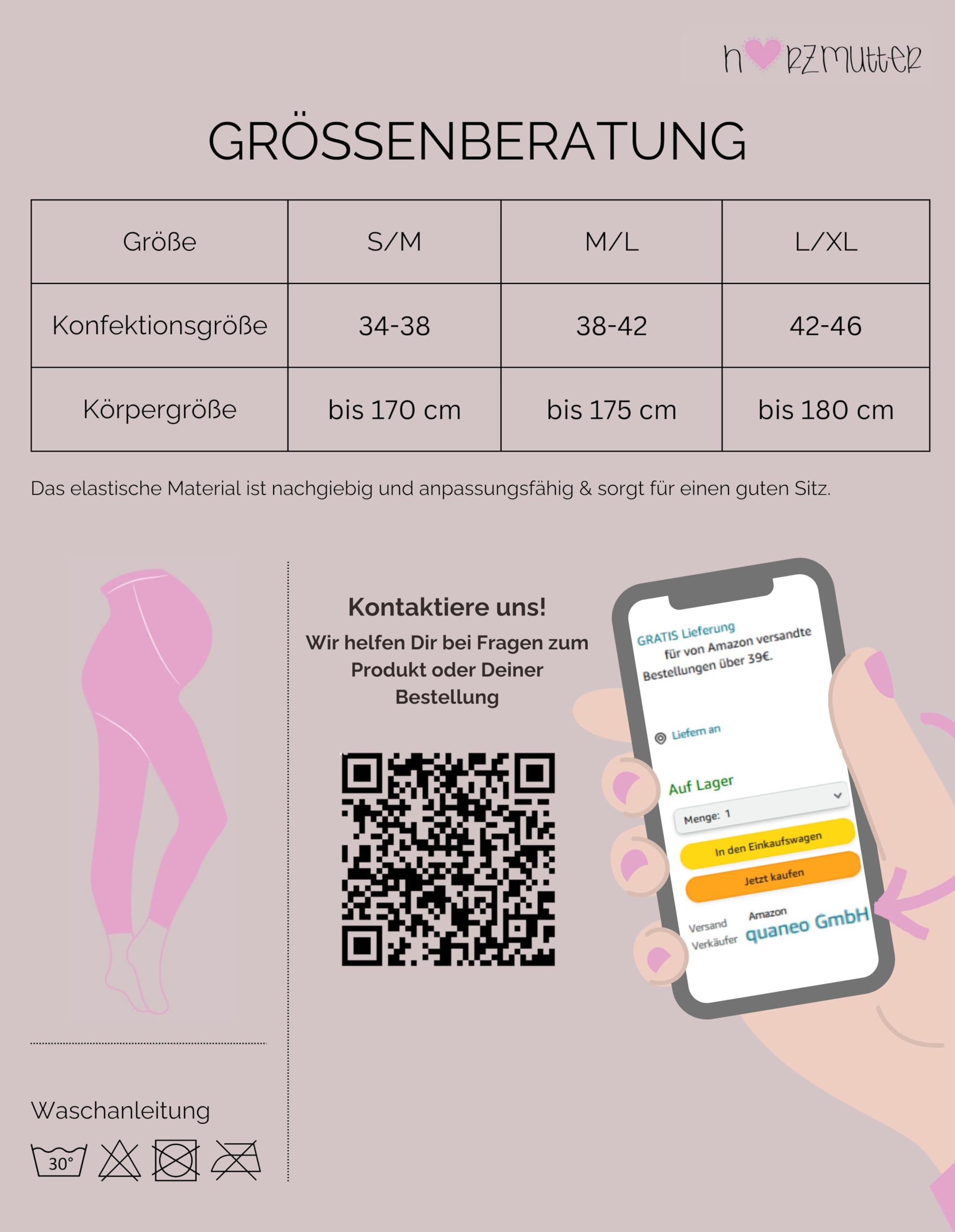 Herzmutter Umstandsstrumpfhose 80DEN ohne Fuß - Blickdicht-Matt - Schwarze Umstandsleggings - 1er & 2er-Set - 1420 (S-M, 2x)