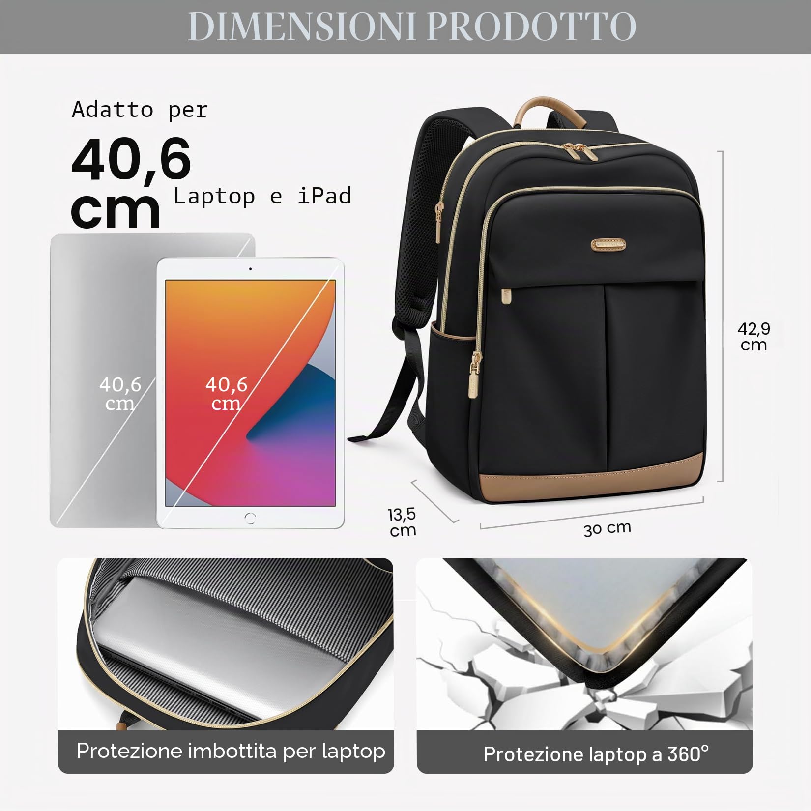 VNINE Zaino Porta PC Donna, 16 Pollici Impermeabile Zaino da Viaggio per Università, Viaggi, Lavoro, Scuola