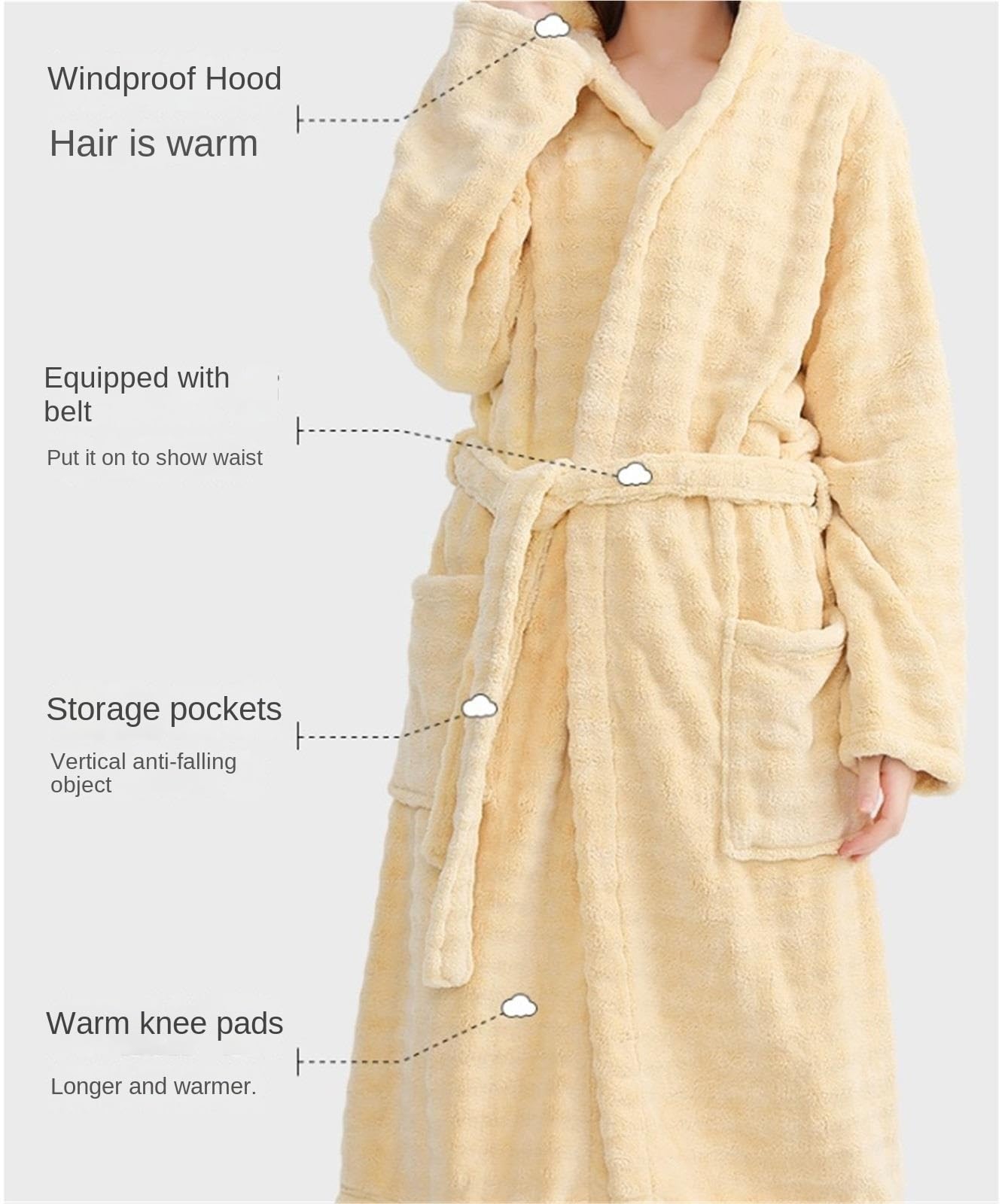 Albornoz Para Viajes Piscina Albornoz De Lana For Mujer Cálido Con Capucha Bata Cinturón Felpa Bolsillos Camisón Suave Ropa De Dormir