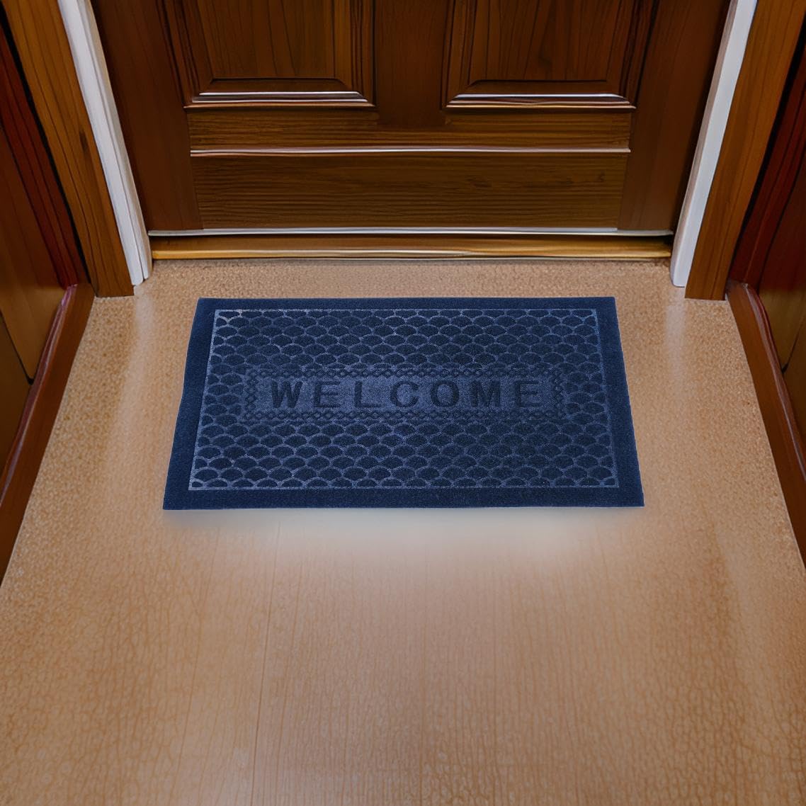 Upgrade Modern Rectangular Door Mat | PVC, Microfiber, 38X58 Cm (Dark Blue)