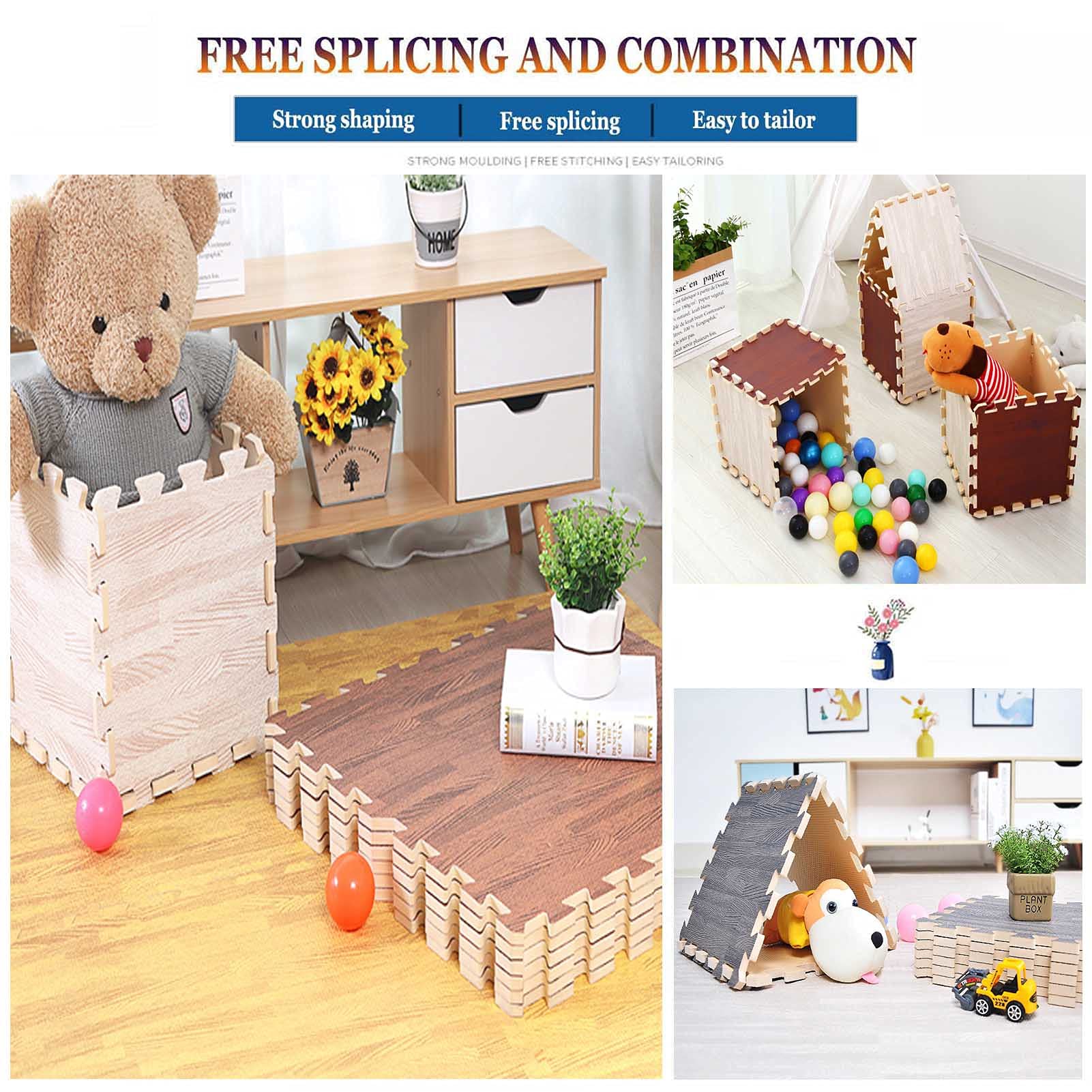 Juego de Alfombra de Juego de Puzzle para niños, 30x30x1cm Alfombra de Puzzle Espuma EVA para niños con Bordes para gimnasios hogar, garajes o áreas de Juego para niños,Light Brown,40