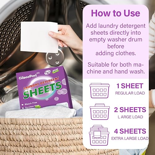 Miniatura 5 de Gileooparl Hojas de detergente para ropa  120 cargas  Sin líquido  Fórmula a base de plantas  Respetuosas con el medio ambiente y sin jarra de