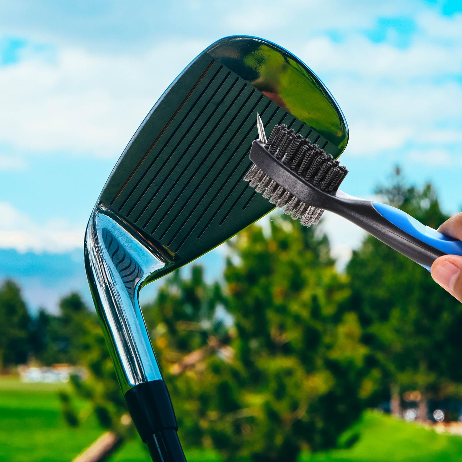Spazzola da golf per mazze da golf Golf Club Brush Groove Cleaner spazzola per la pulizia della mazza da golf con moschettone per superfici di racchette, scanalature per borsa da golf