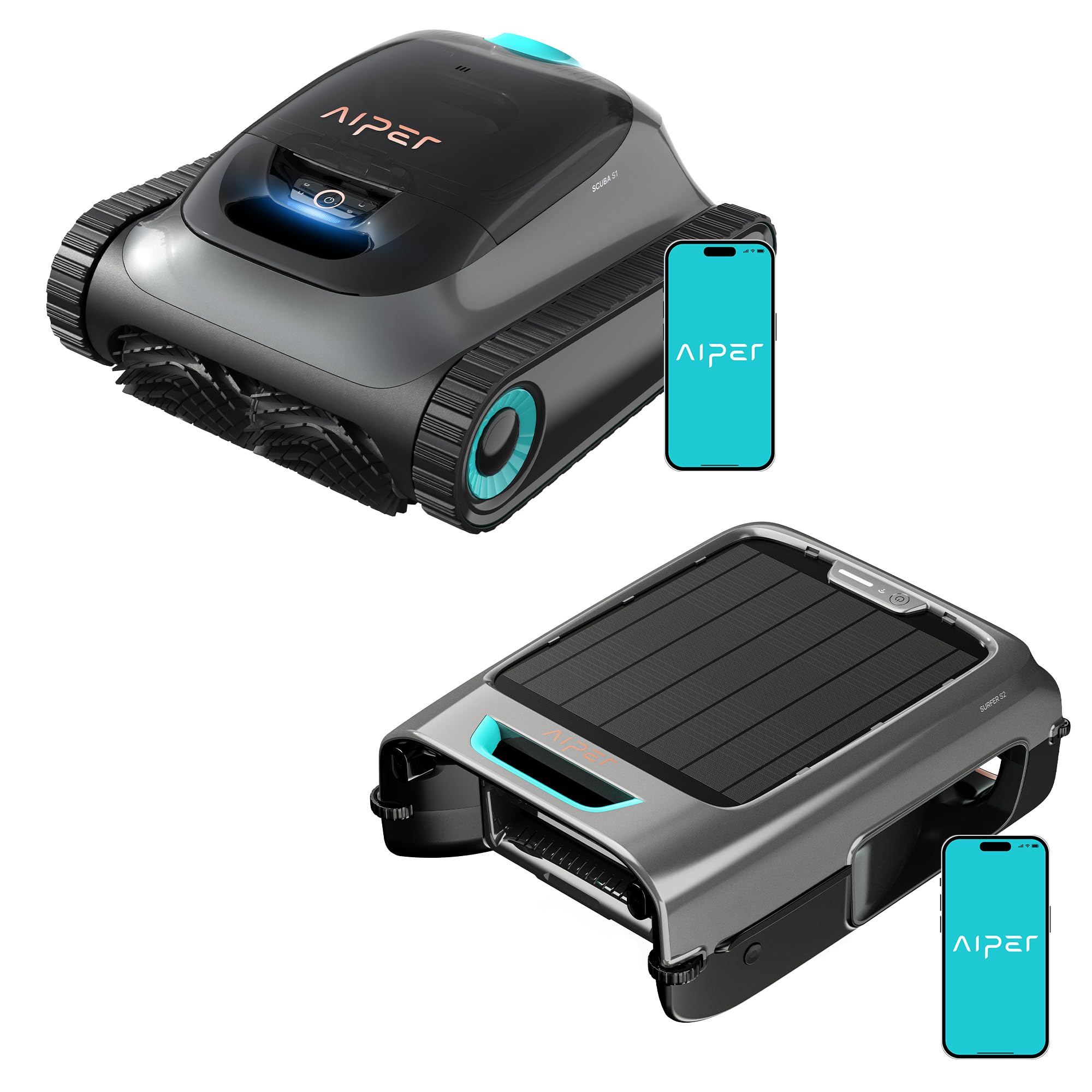 AIPER (2026 Nuevo) Scuba S1 + EcoSurfer S2 – Pack Robot Limpiapiscinas Inalámbrico y Skimmer Solar Inteligente | Limpieza de Fondo, Paredes, Línea de Flotación y Superficie 24/7 con Control por App