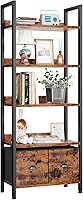 Furologee 5-Tier Bookshelf with 2 Drawers - Adjustable Tall Industrial Bookcase, Rustic Brown Wood Metal Storage Rack for Living Room, Bedroom, Office