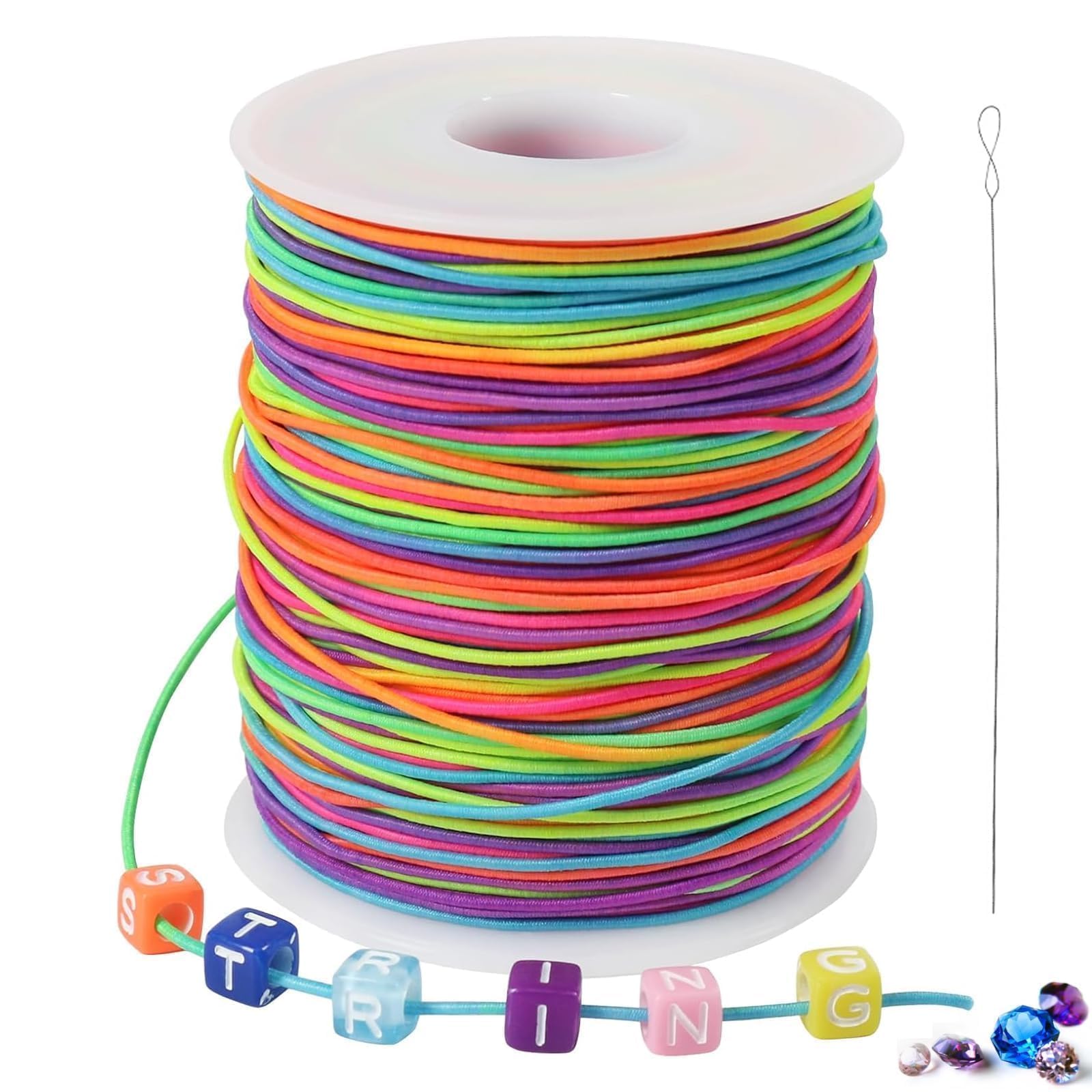 Cnoyeeo No Stretchy Elastic String With Beading Needle, Bracelet String, Bracelet Making String For Bracelet, Necklaces, Jewelry Making, Beading, Knotting, Binding, Wrapping And Crafts (1Mm X 100M)