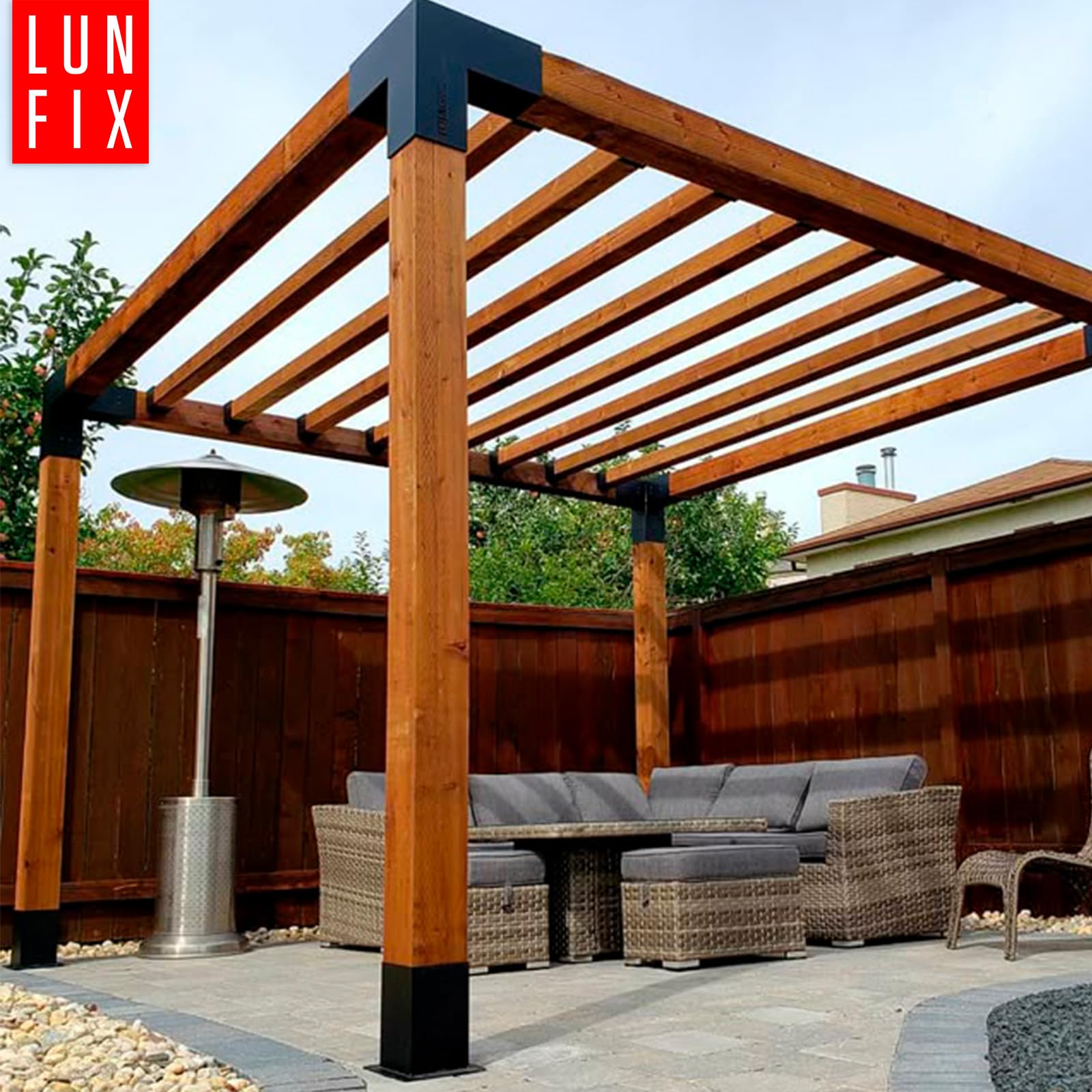 Pfostenträger 100x100 mm – Aufschraubhülse für Holzpfosten, Bodenhülse, Pfostenschuh, Balkenschuhe, schwarz, pulverbeschichtet – stabile Befestigung für Zaunpfosten, Lun Fix